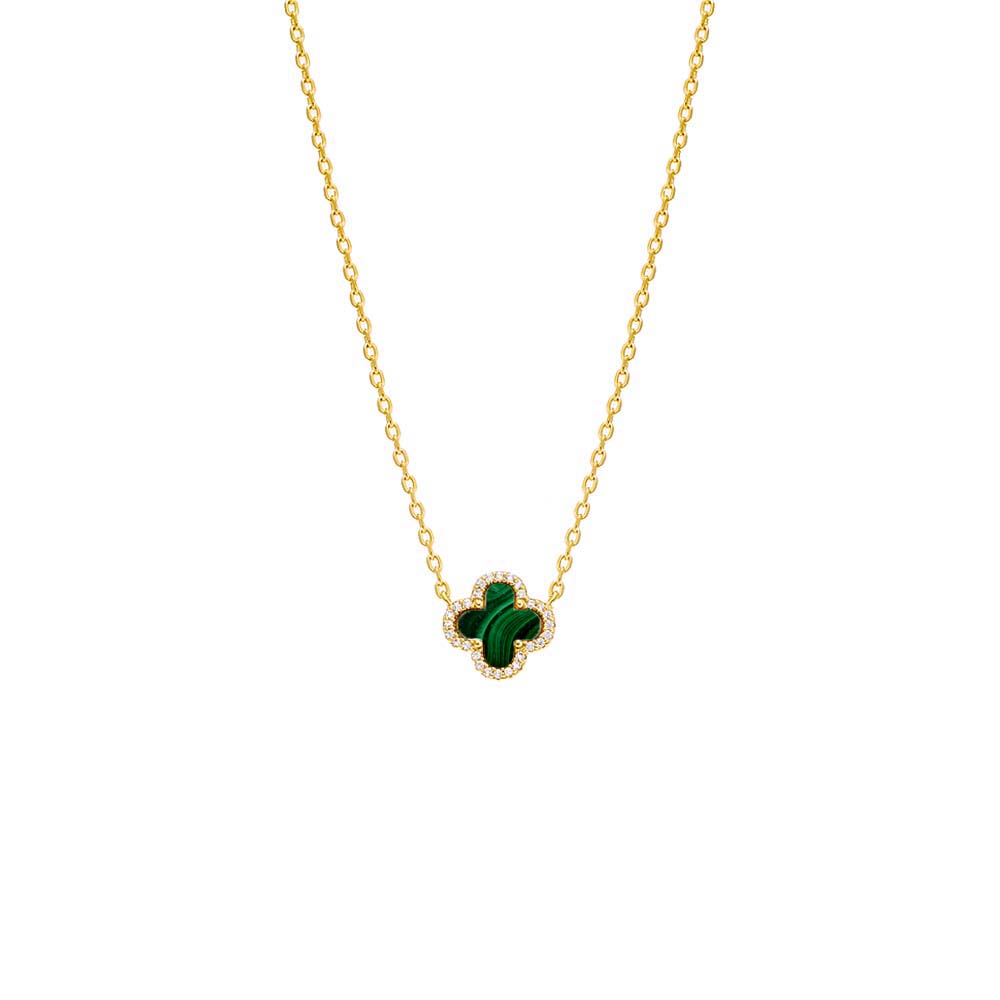 Malachite TEST_Product_Pave Outlined Four Leaf Clover Necklace - Adina's Jewels