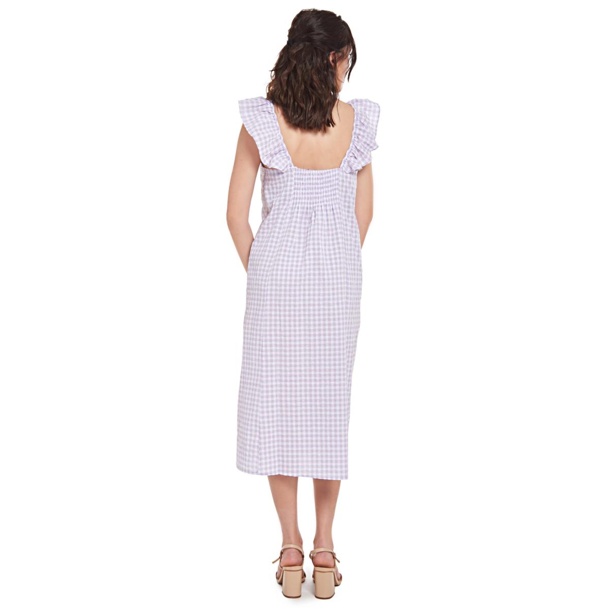 Erin Ruffle Midi Dress - Lavender Ginham