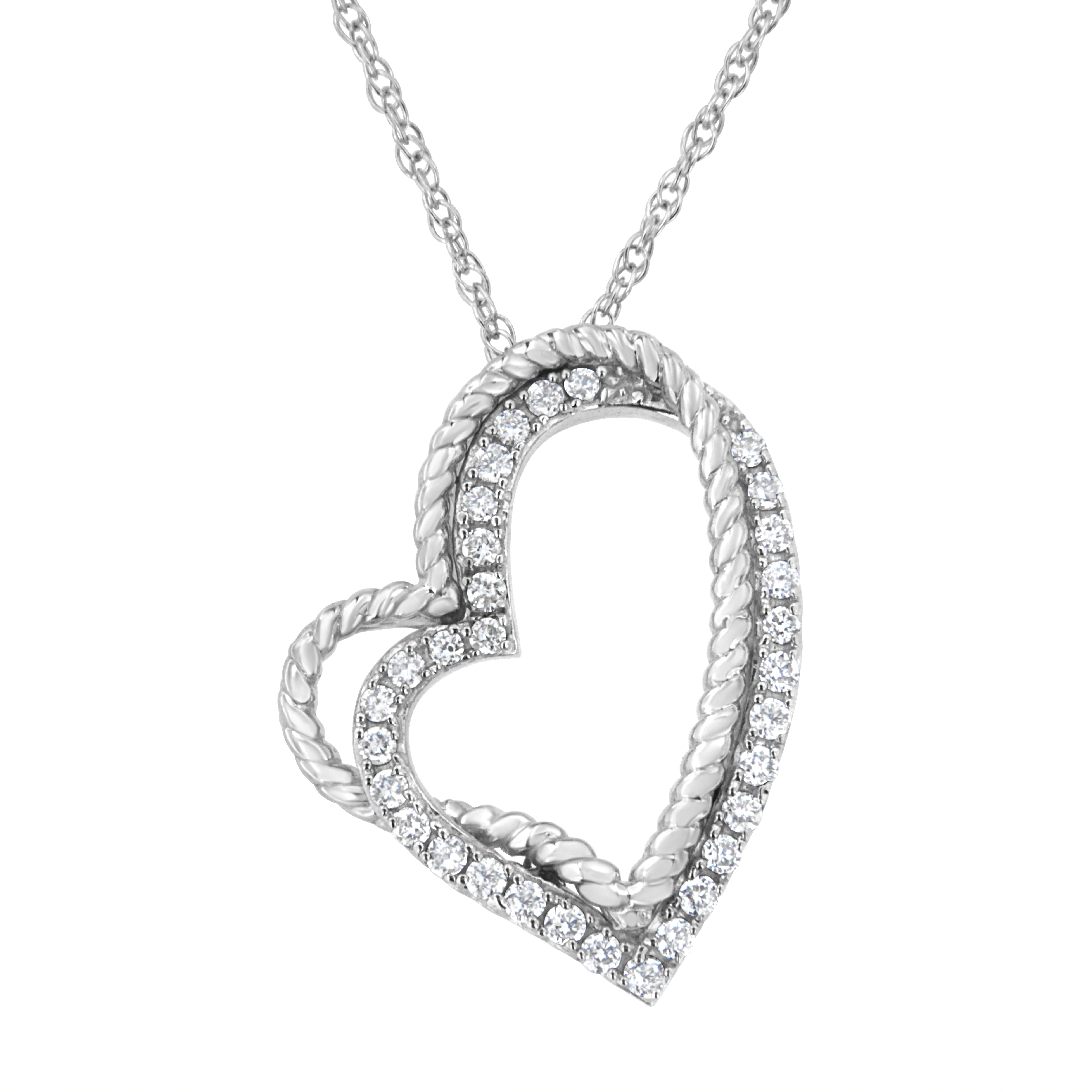 .925 Sterling Silver 1/3 Cttw Lab Grown Diamond Heart Pendant Necklace (F-G Color, Vs2-Si1 Clarity)