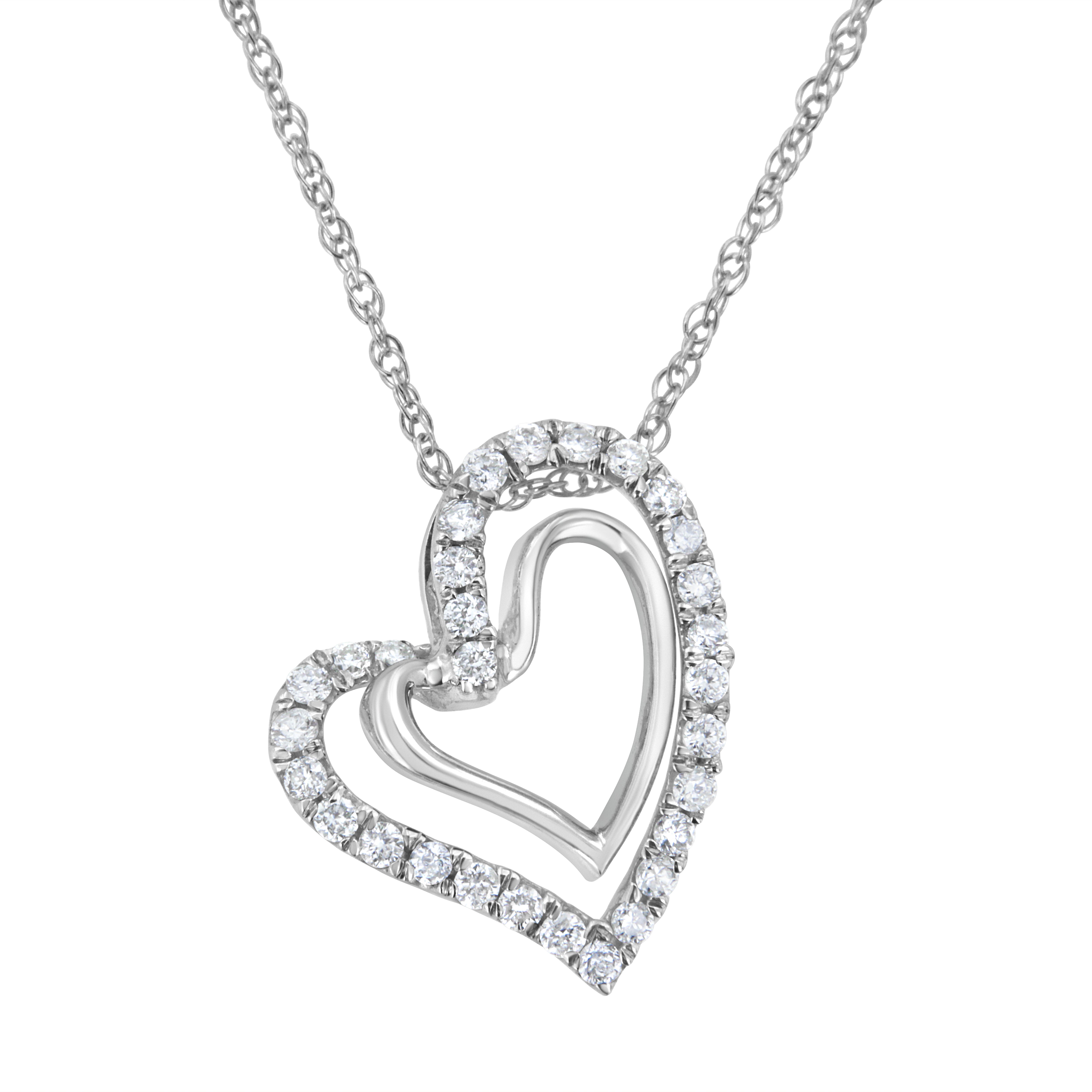 .925 Sterling Silver 1/2 Cttw Lab Grown Diamond Double Heart Pendant Necklace (F-G Color, Vs2-Si1 Clarity)