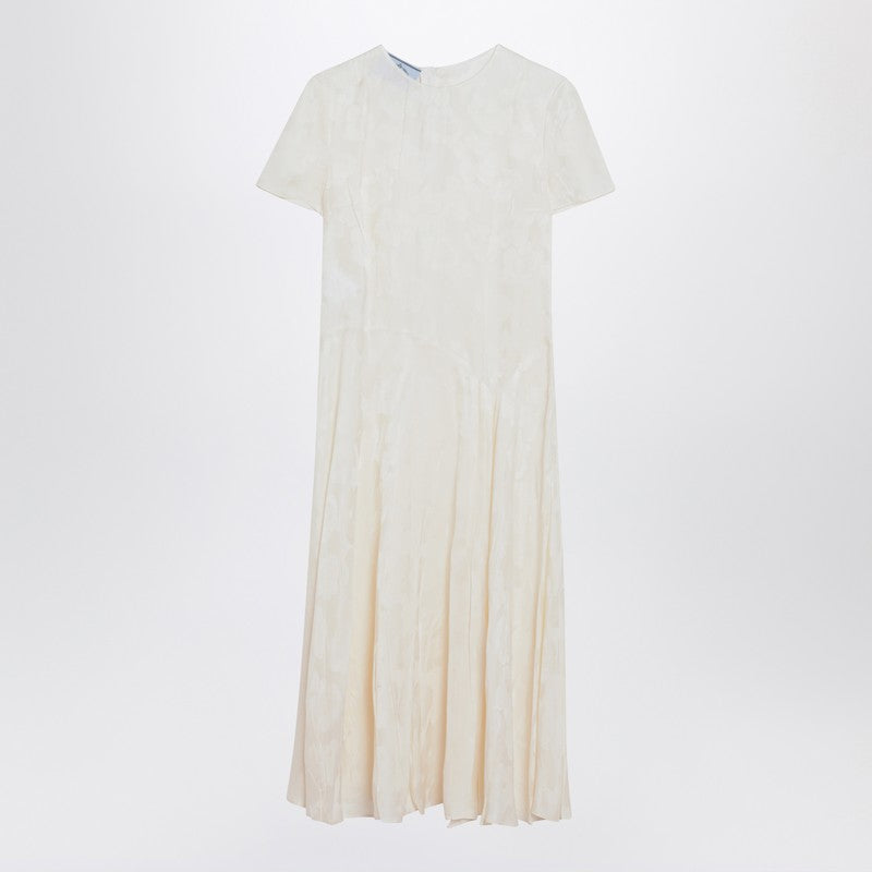 Prada Ivory Dress In Damask Silk Blend Women
