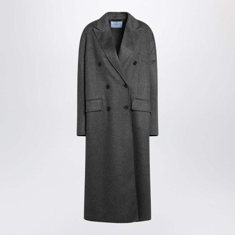 Prada Grey Double-Breasted Wool And Cashmere Coat Women