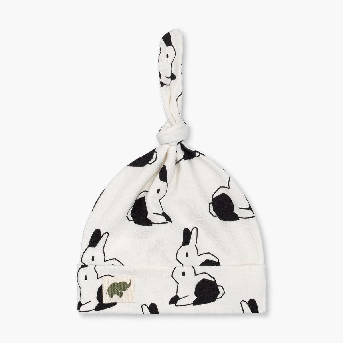 Top Knot Cap - Black + White Bunnies