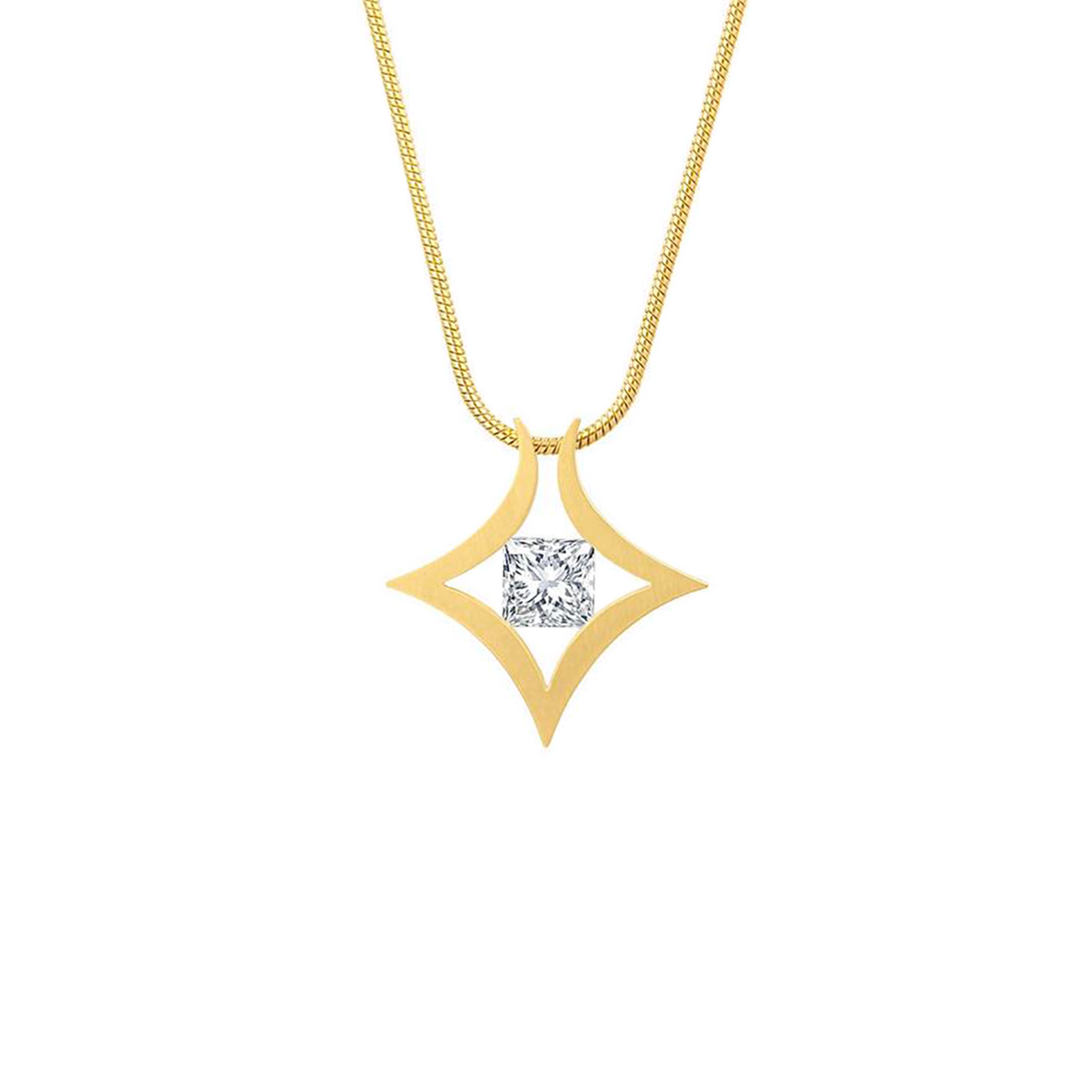 PT124G B.Tiff Gold Natal 1 ct Princess Cut Tension Pendant Necklace