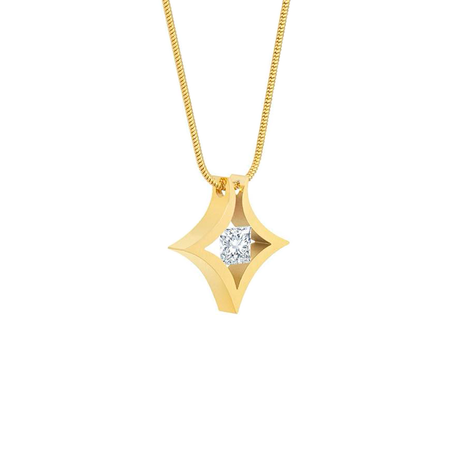 PT124G B.Tiff Gold Natal 1 ct Princess Cut Tension Pendant Necklace
