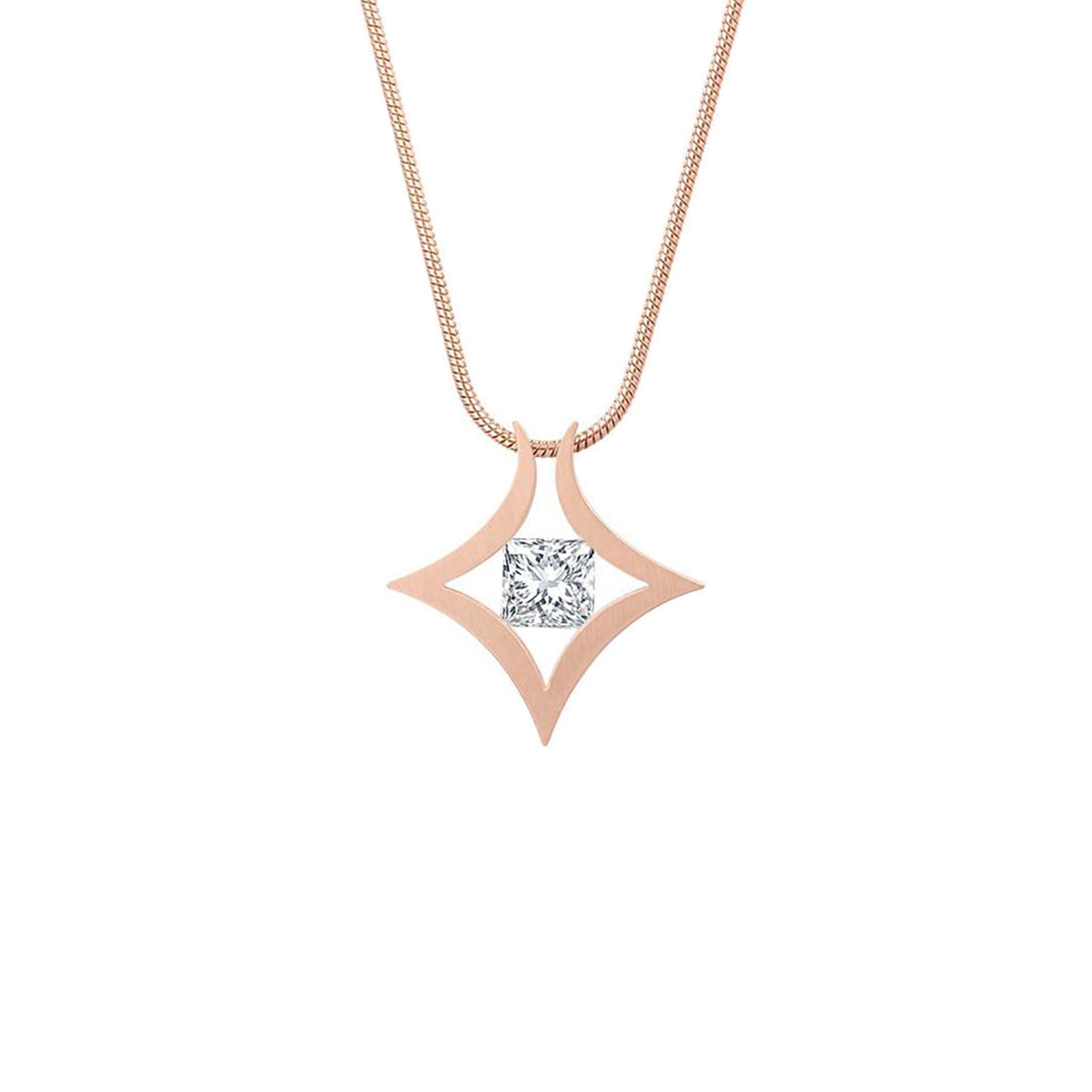 PT124RG B.Tiff Rose Gold Natal 1 ct Princess Cut Tension Pendant Necklace