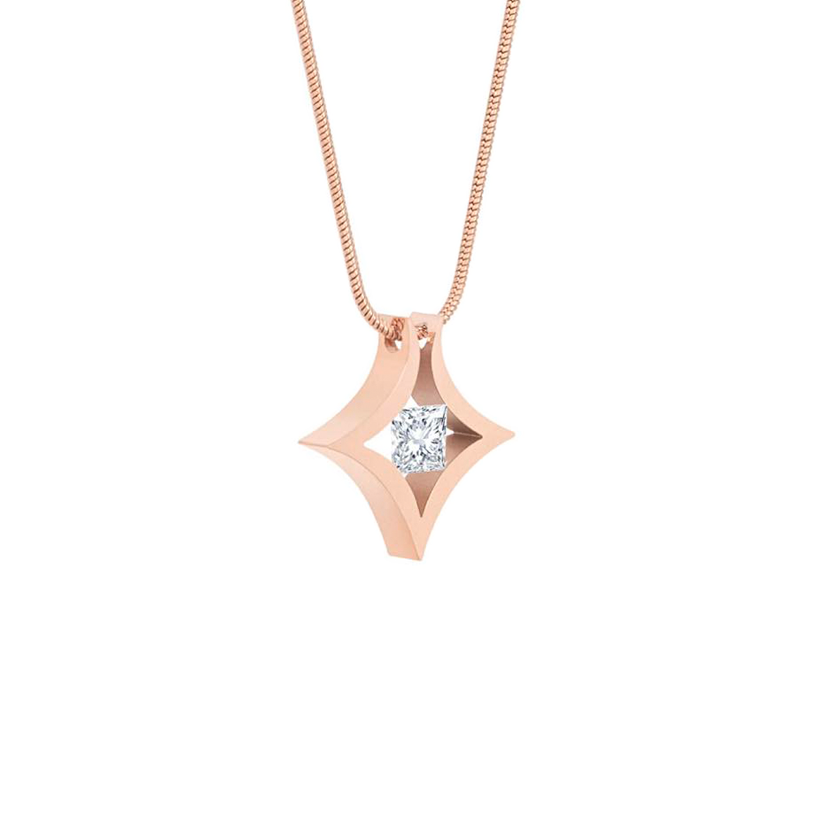 PT124RG B.Tiff Rose Gold Natal 1 ct Princess Cut Tension Pendant Necklace