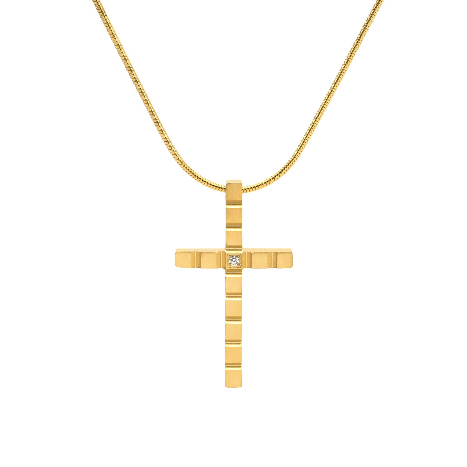 PT209G B.Tiff Gold Box Cut Cross Pendant