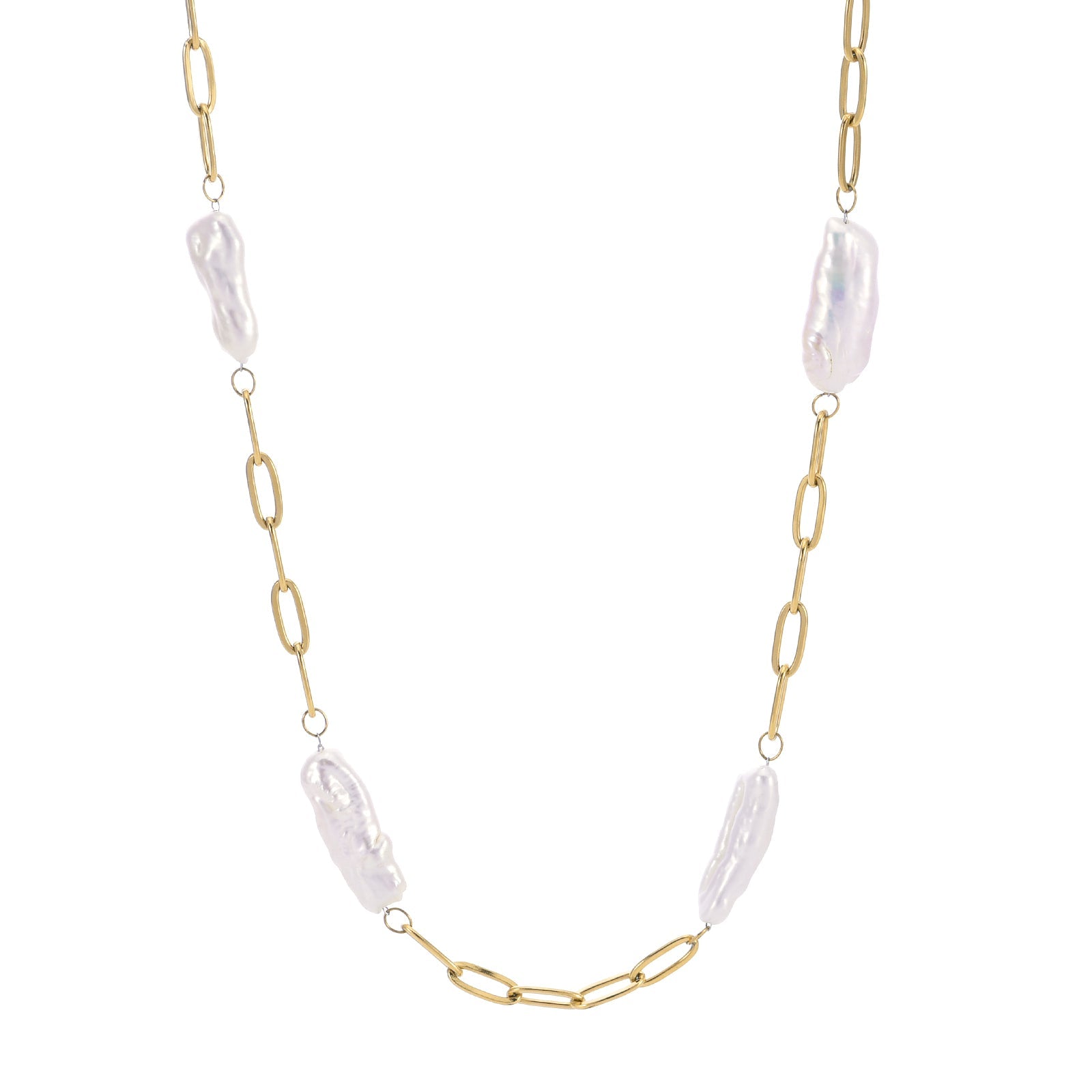 PT280G B.Tiff Freshwater Pearl Interlaced Oval Link Mask Chain Necklace