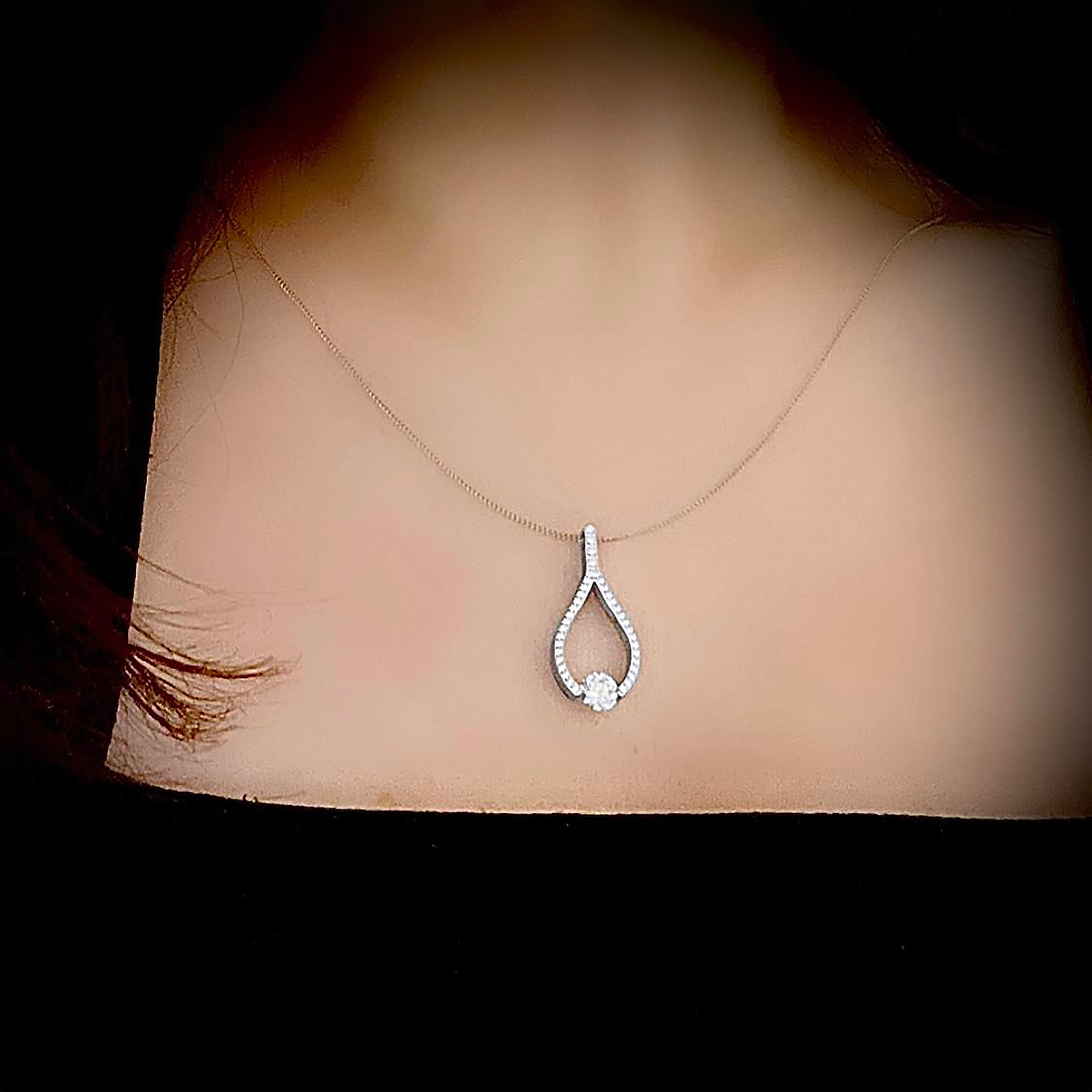PT306W B.Tiff 1 ct Solitaire Pave Larme Pendant Necklace