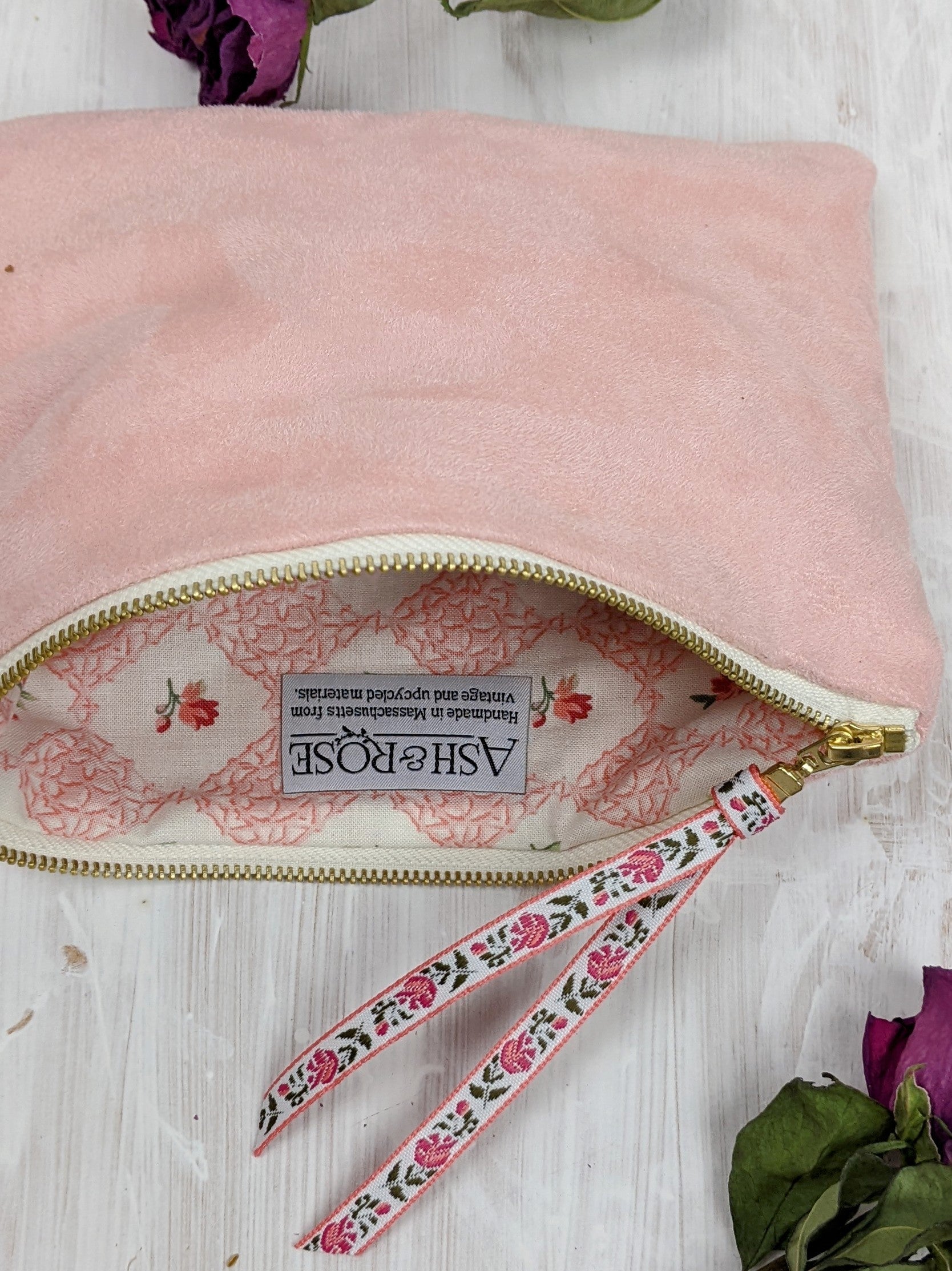 Pink Fleur Vegan Suede Clutch Purse