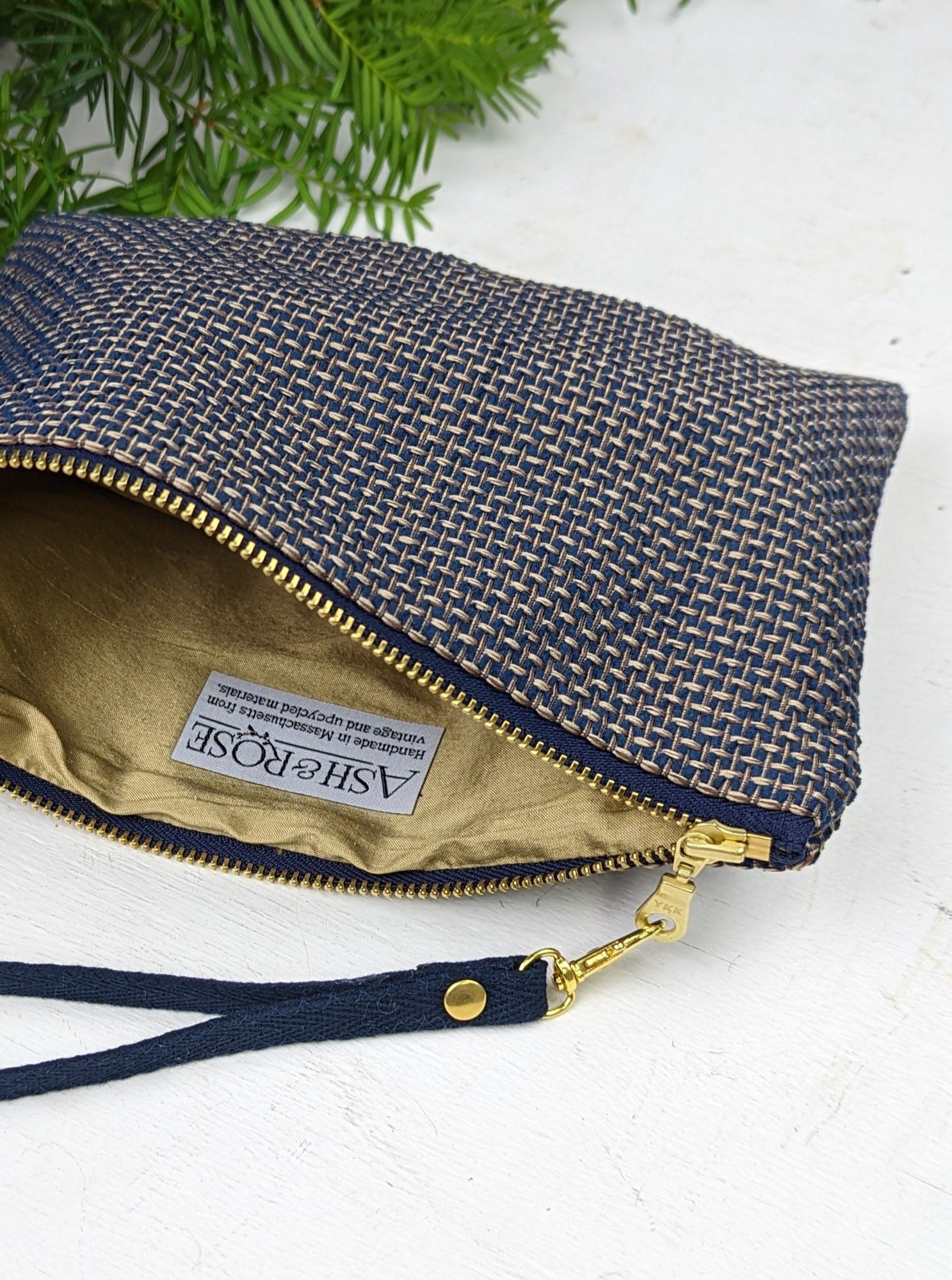 Golden Navy Tweed Purse