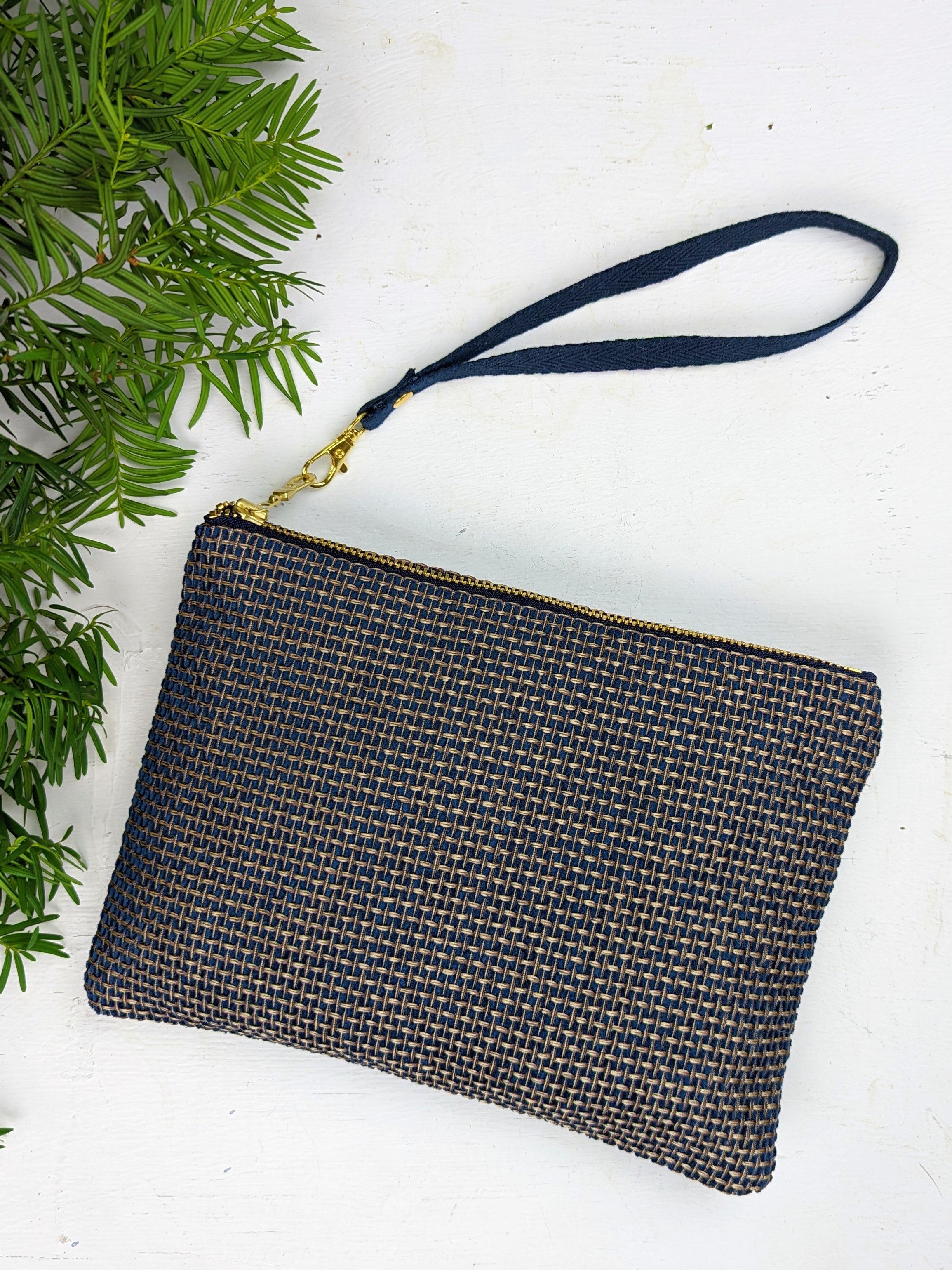 Golden Navy Tweed Purse