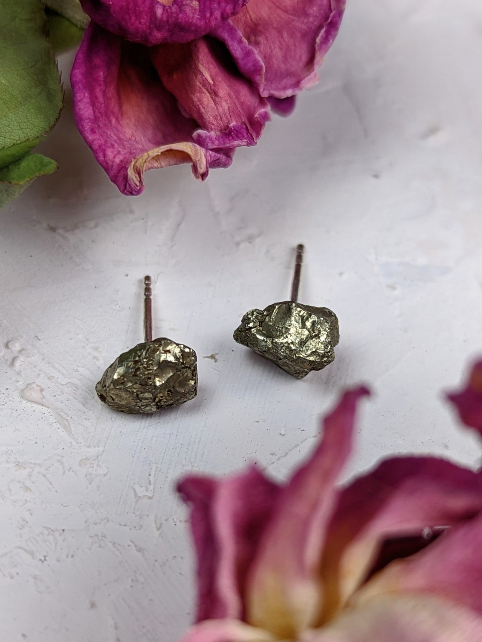 Rough Pyrite Stud Earrings