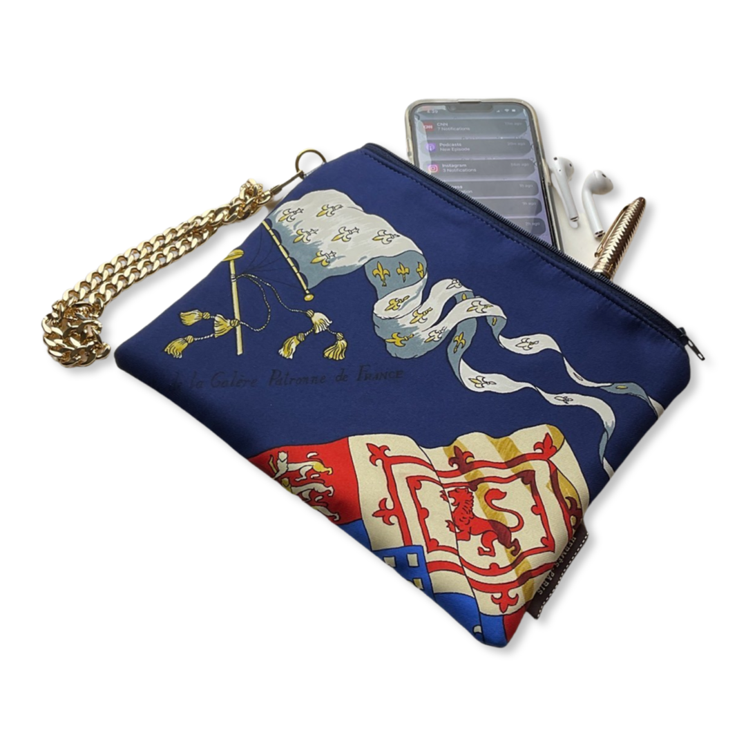 Pavois Blue Vintage Silk Scarf Wristlet Bag