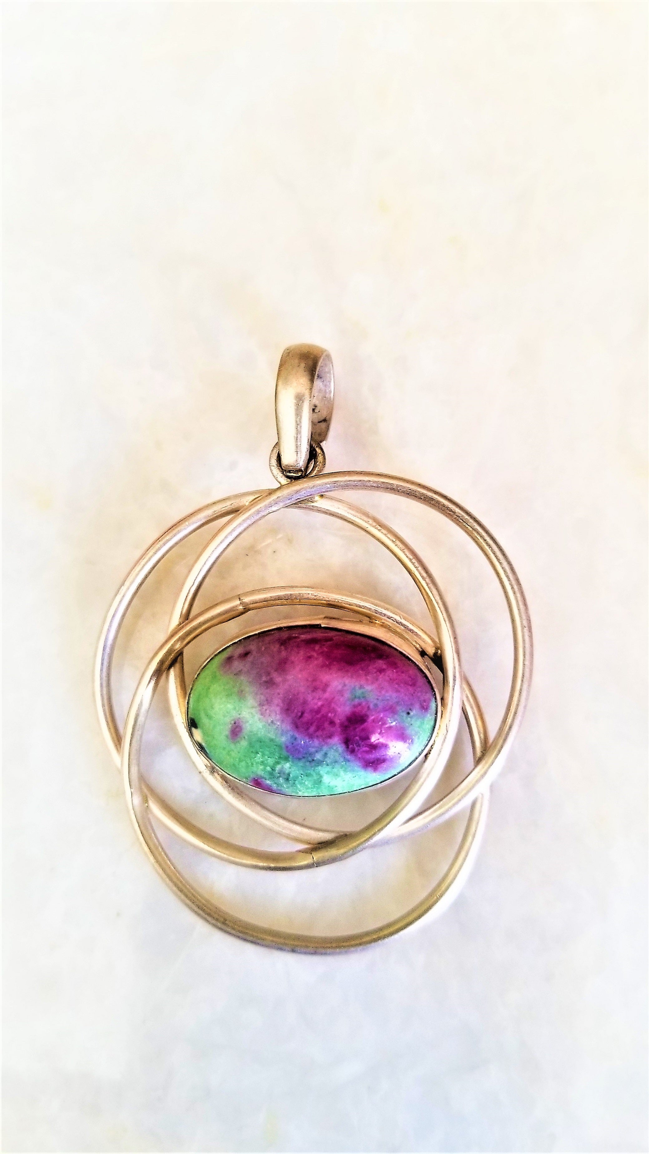 Hand wrapped Natural Ruby Zoisite Unique Silver Pendant by OMSutra