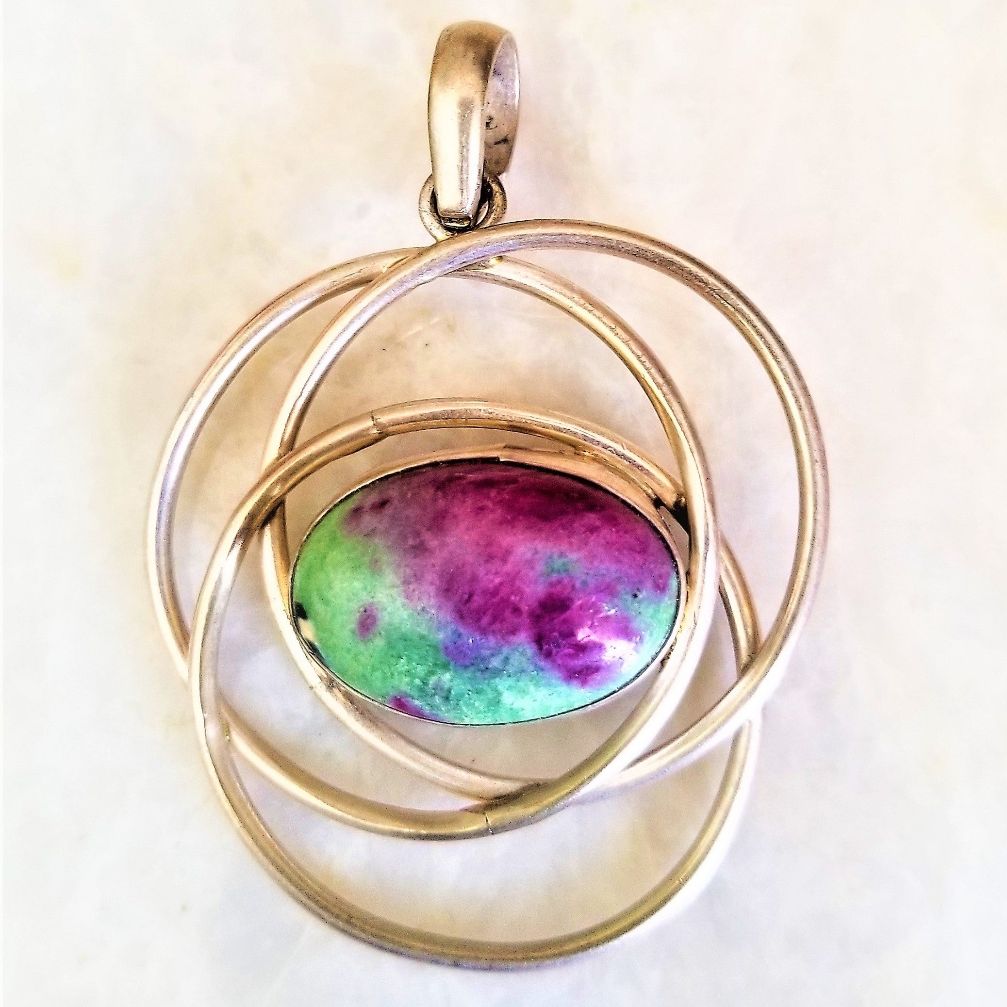 Hand wrapped Natural Ruby Zoisite Unique Silver Pendant by OMSutra