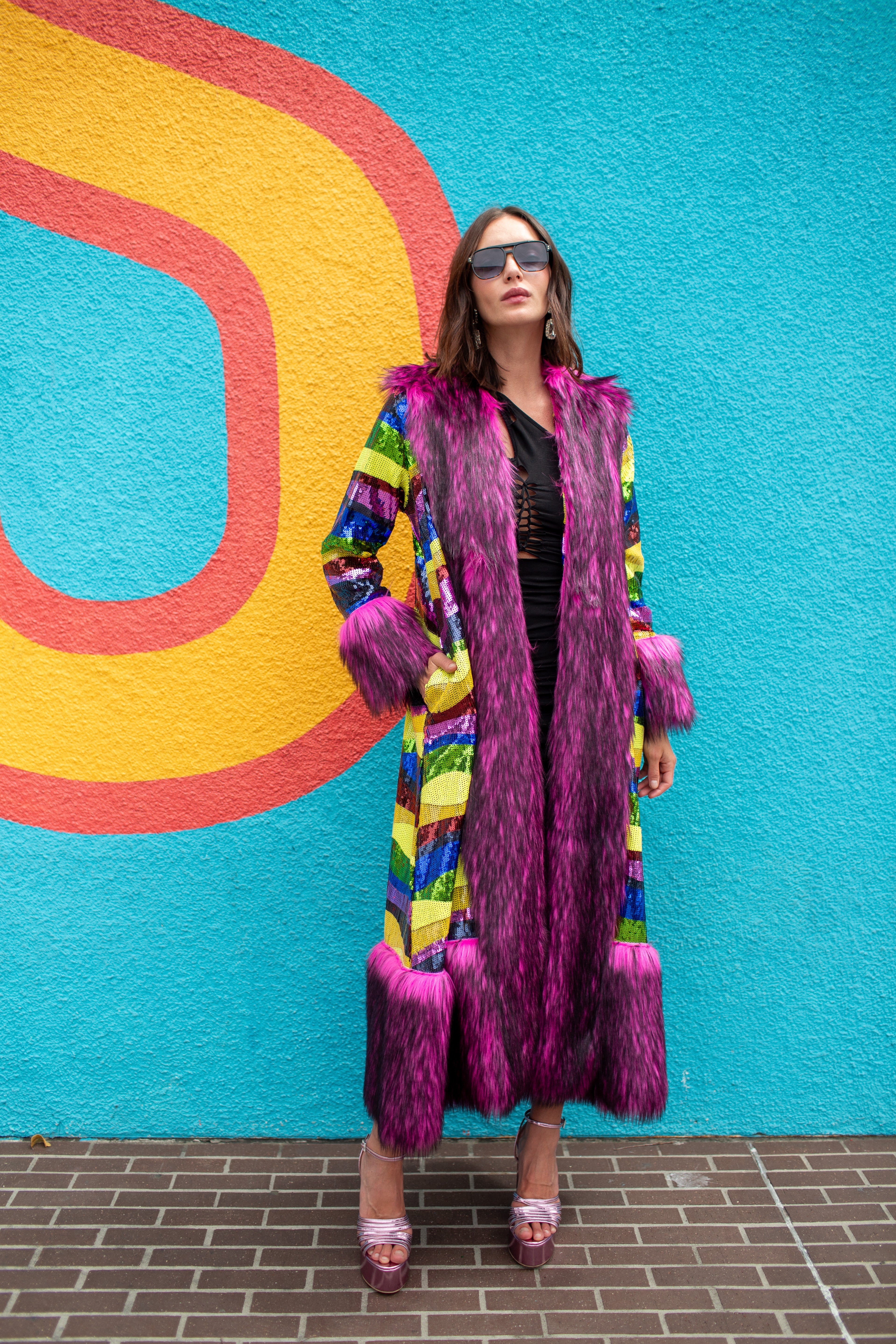 Penny Deluxe Rainbow Road Faux Fur Jacket