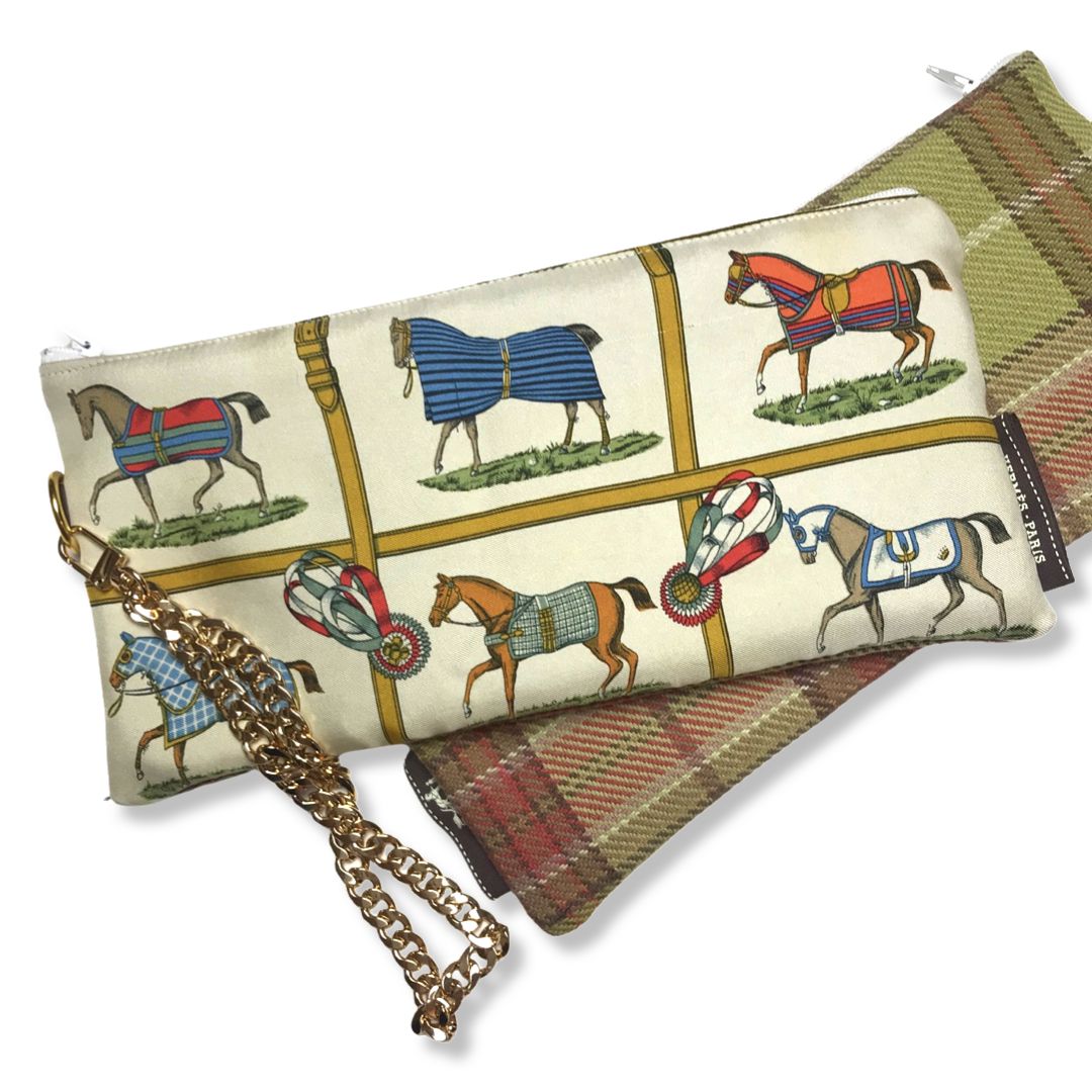 Petites Chevaux Vintage Silk Scarf Wristlet Bag