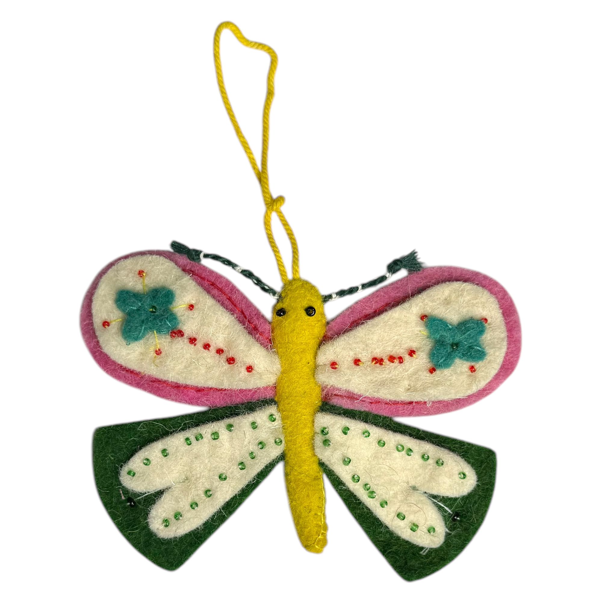 Handmade Wool Felt Butterfly Ornament with Stitching & Embroidery