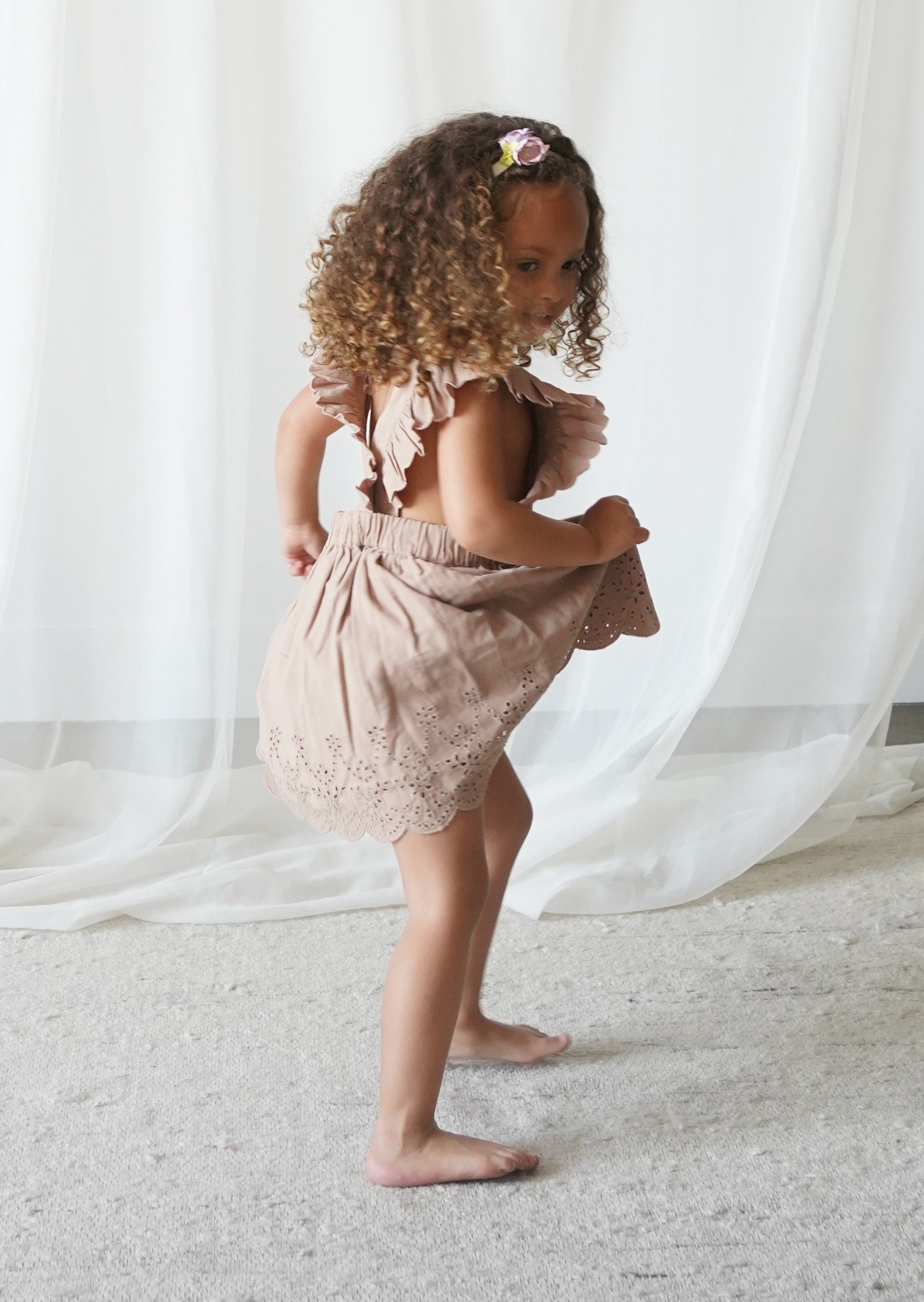 Baby Corduroy Cotton Anglaise Dress - Wistful Mauve