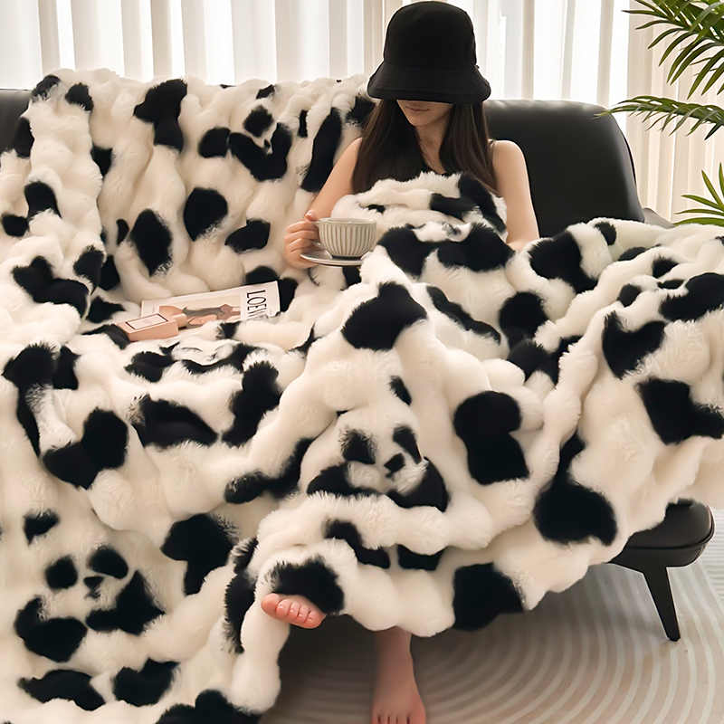 Premium Panda Faux Fur Rabbit Plush Sofa Blanket | 3CARATS
