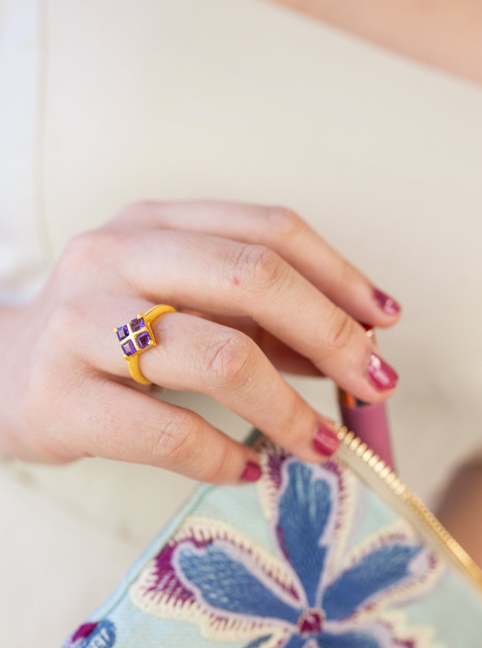 Faceted Amethyst Square Ring