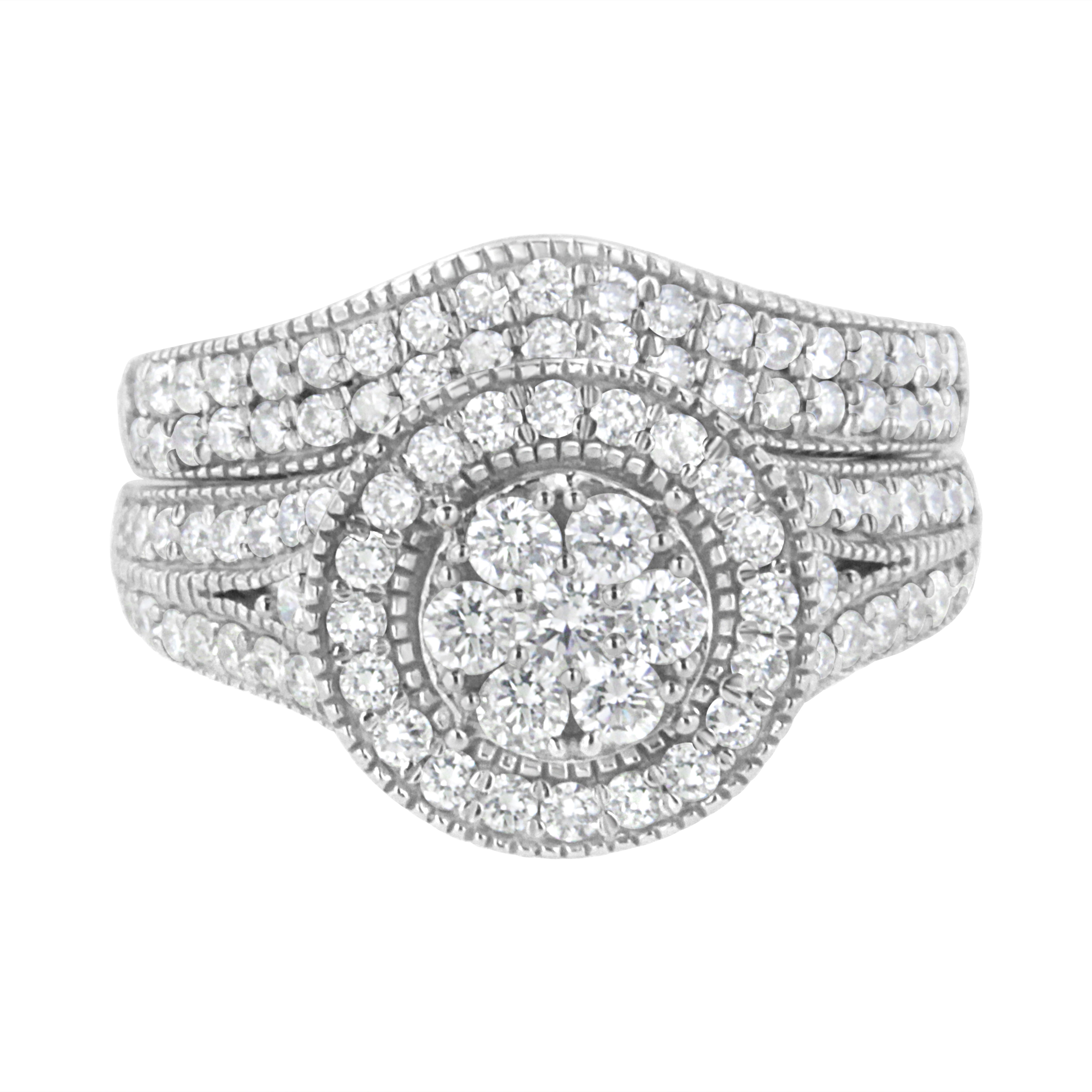 .925 Sterling Silver 1 3/8 Cttw Lab Grown Diamond Engagement Ring and Band Set (F-G Color, Vs2-Si1 Clarity)