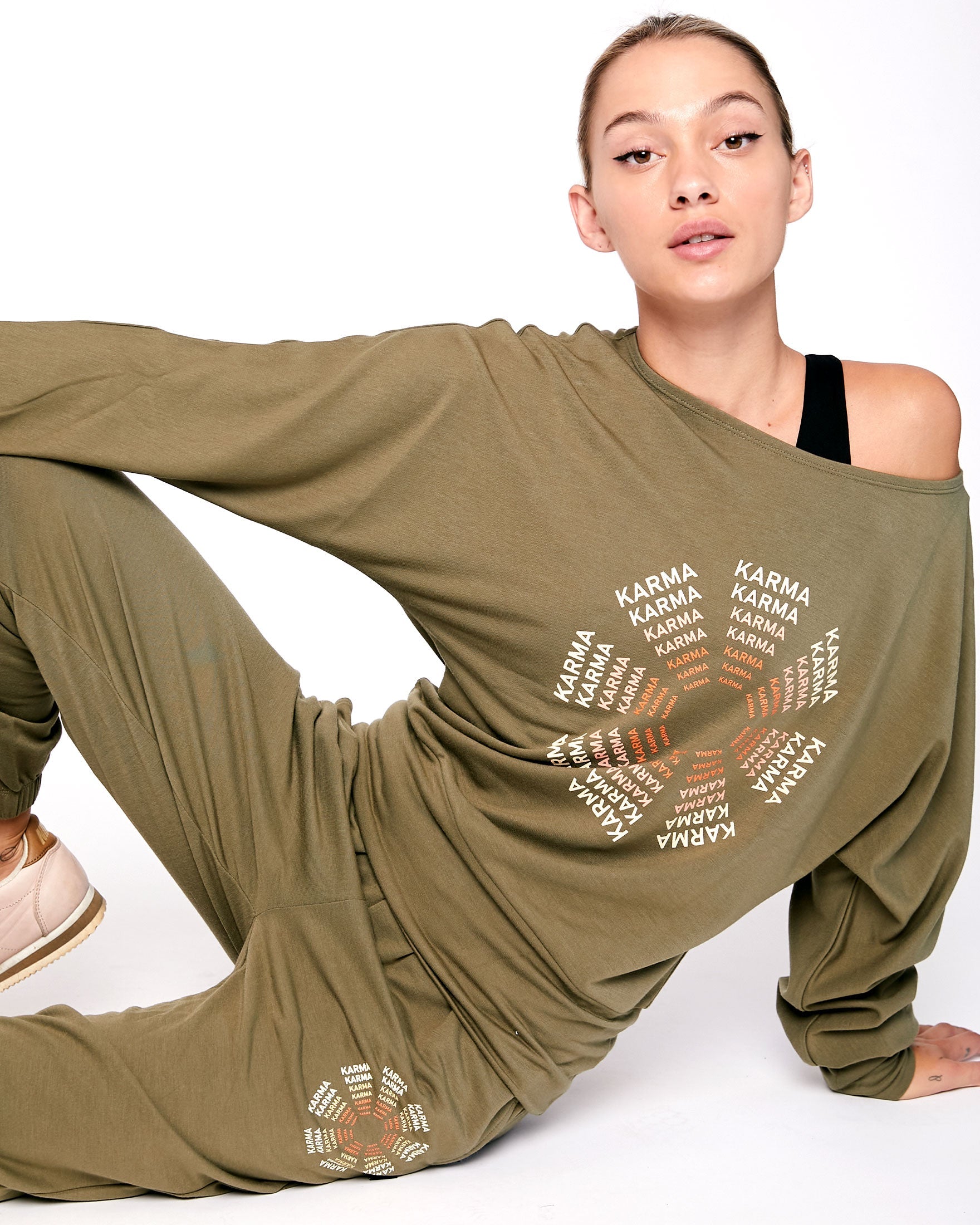 Karma Graphic Viscose Blend Long Sleeve Top-4