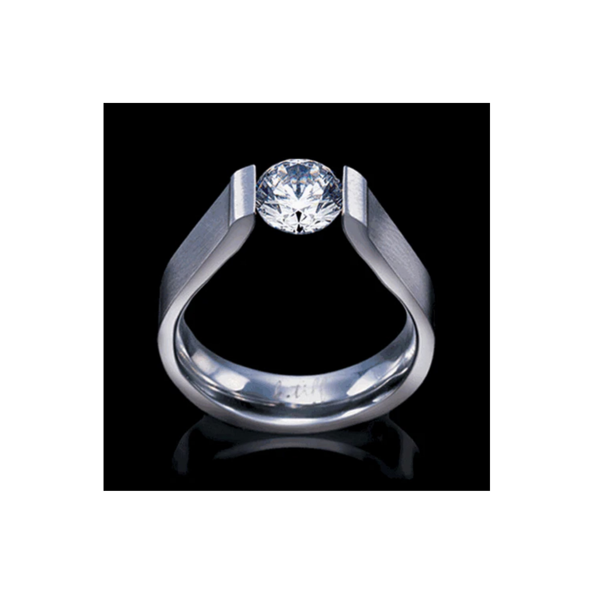 RG091W B.Tiff Tension 1 ct Round Solitaire Curved Edge Engagement Ring