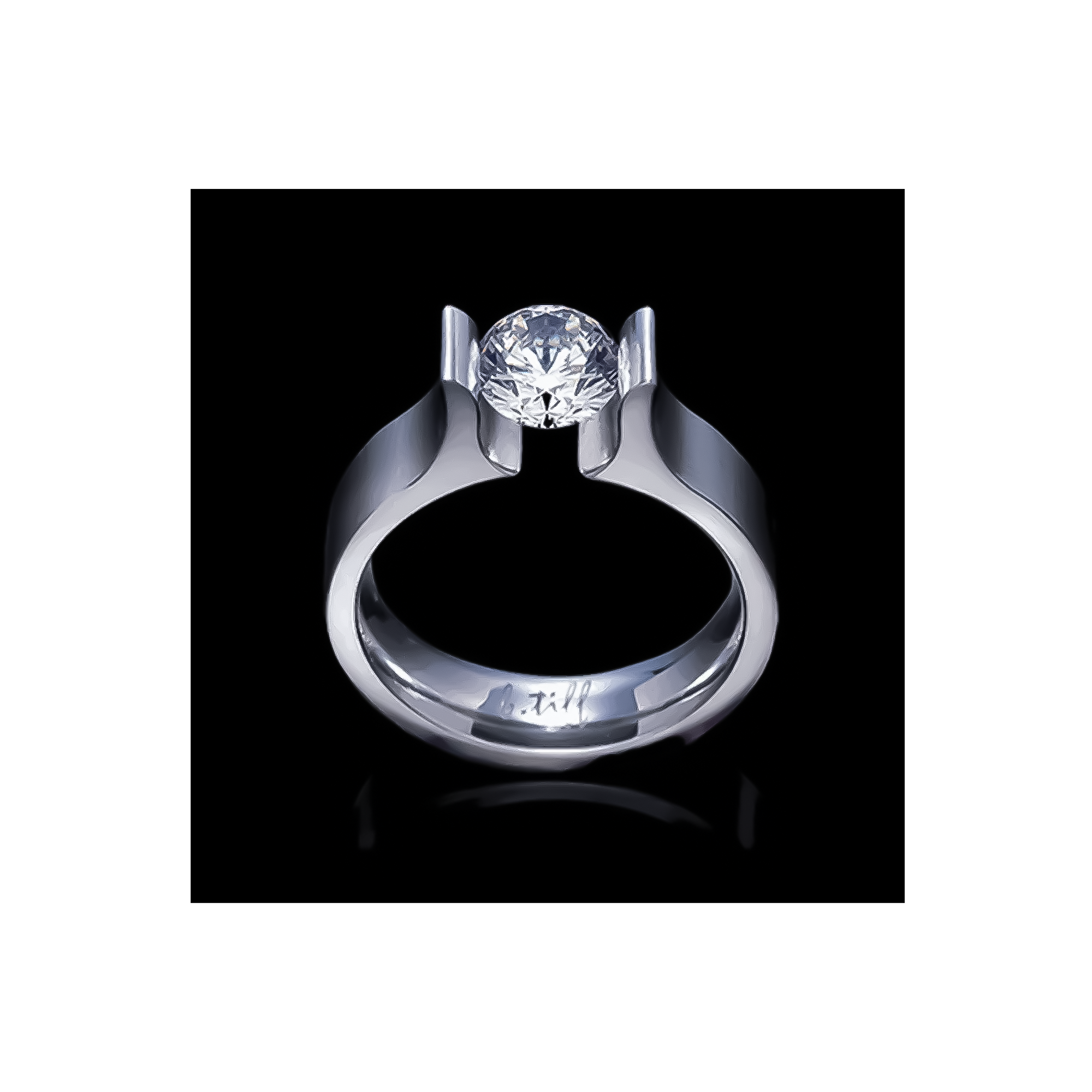RG092W B.Tiff Tension 1 ct Round Solitaire Tall Edge Engagement Ring