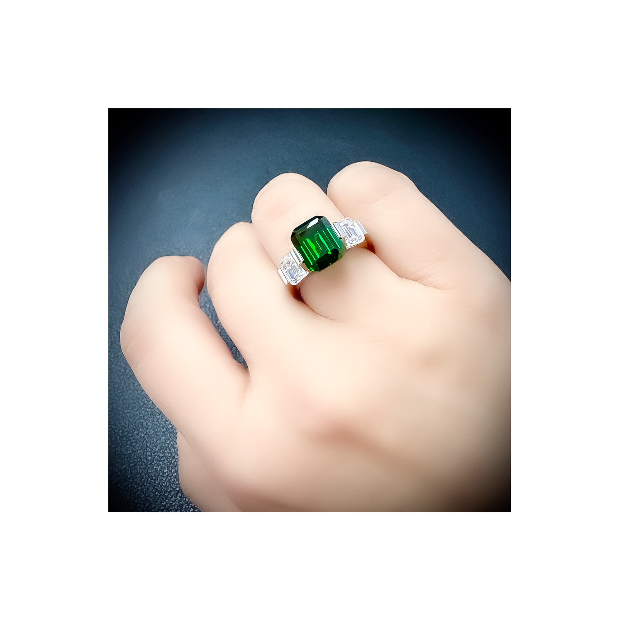 RG208GR B.Tiff 3-Stone 3 ct Green Emerald Cut Engagement Ring