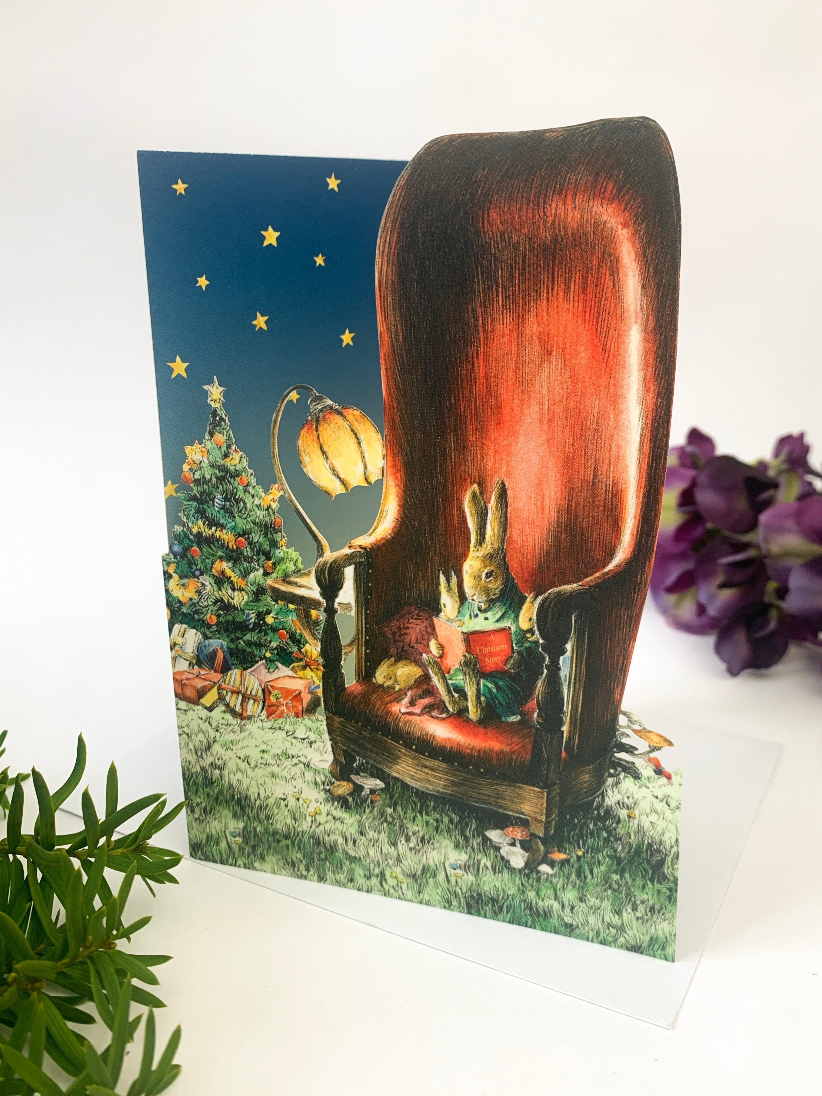 Rabbit Storytime Lasercut Christmas Card