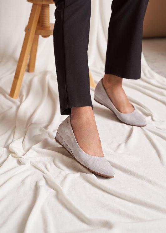 Roma Ash Grey Suede Slip On Women Flat Legs