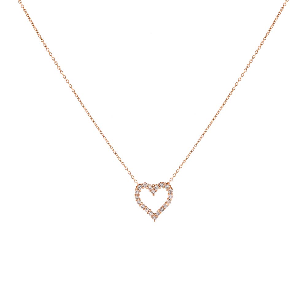 14K Rose Gold Classic Diamond Heart Necklace 14K - Adina's Jewels