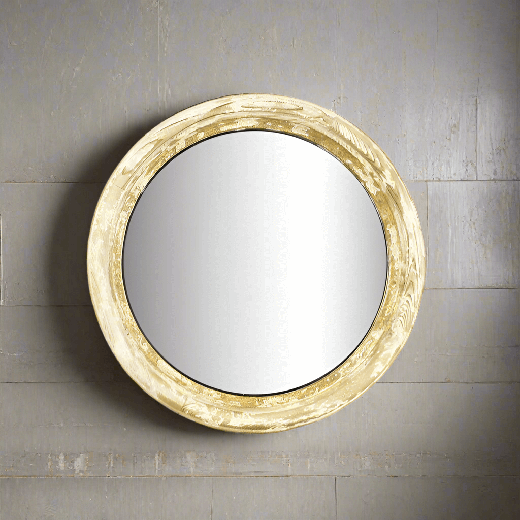 Round Distressed Wood Vintage Wall Mirror