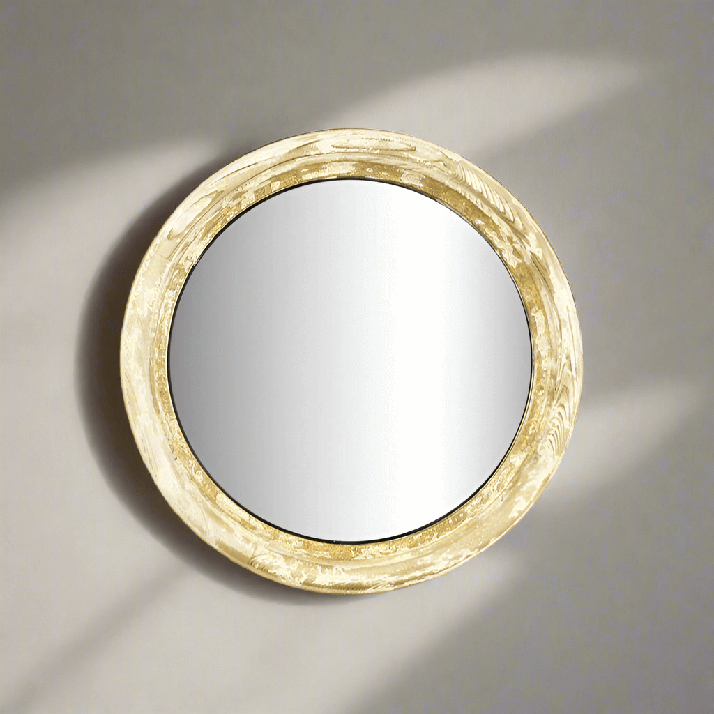 Round Distressed Wood Vintage Wall Mirror