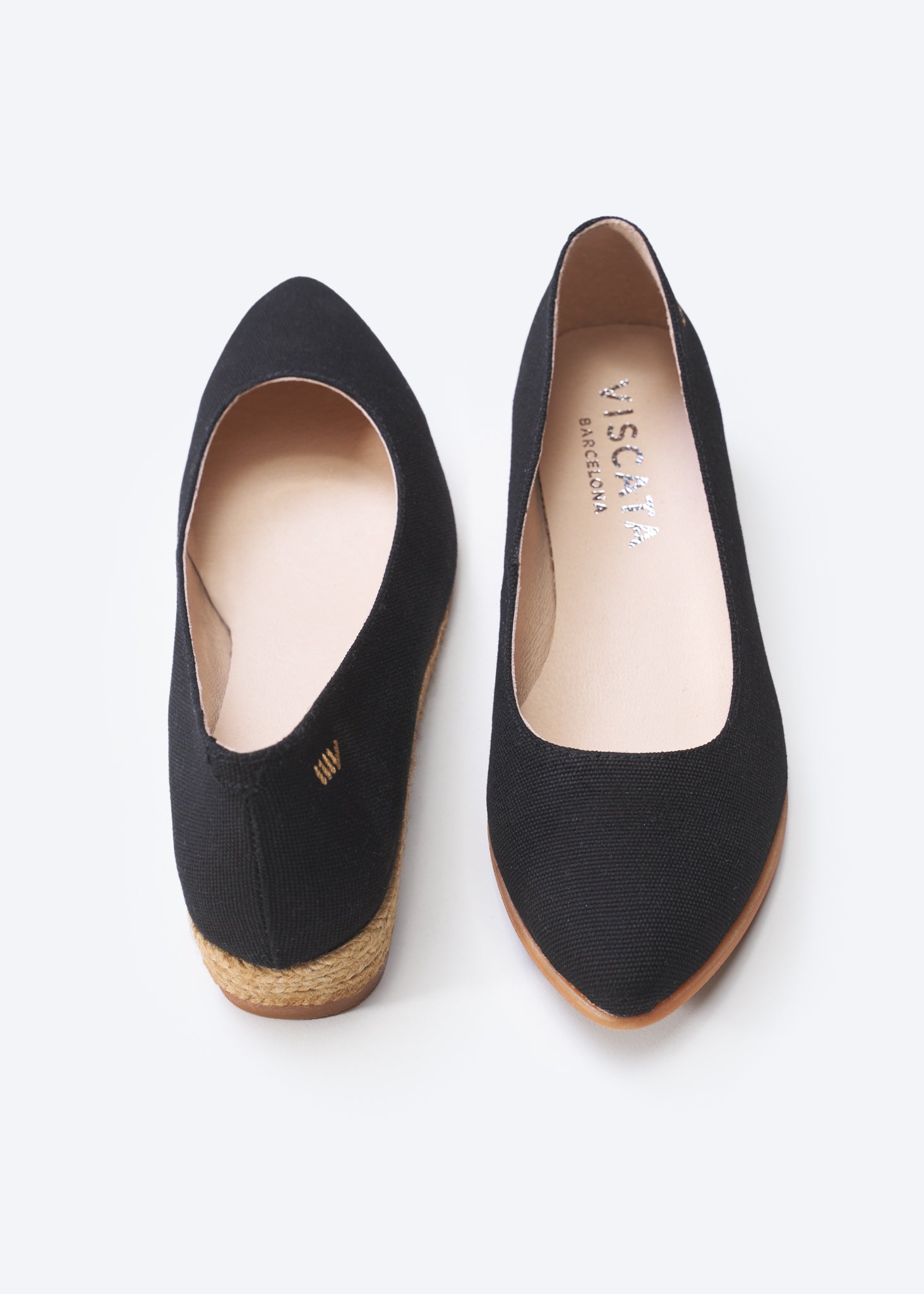 Rubina Black Canvas Slip On Women Espadrille Flats U Cut and Back Details