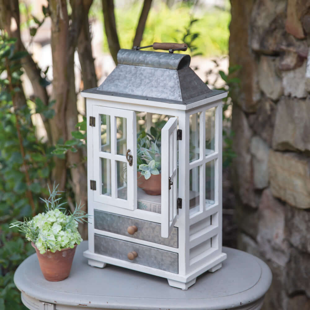 Rustic Farmhouse Greenhouse Lantern with Drawers