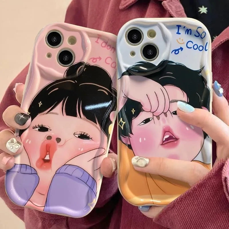 Spoof Girl Boy Nose Picking Wave Phone Case