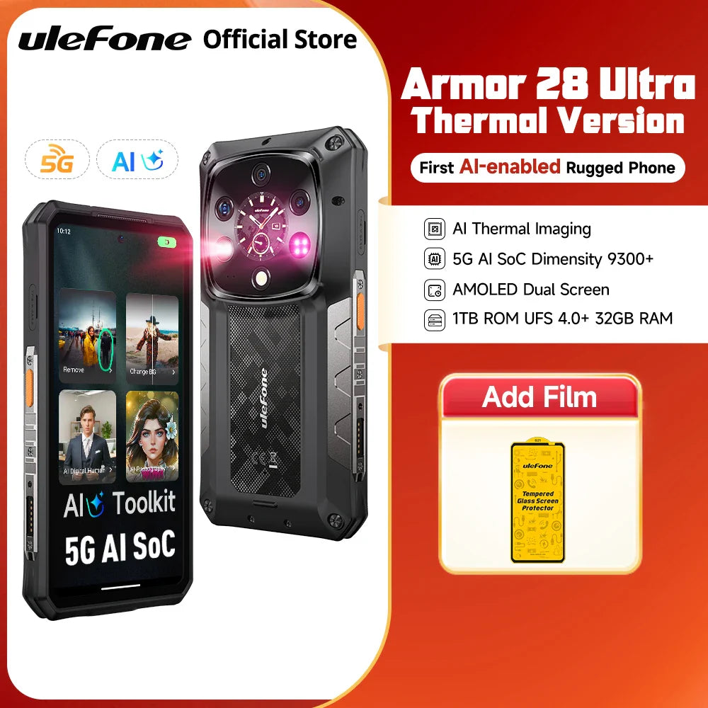 Ulefone AI Armor 28 Ultra 5G Thermal Imaging Rugged Phone MTK Dimensity 9300+ AMOLED Android Smartphone 1TB ROM