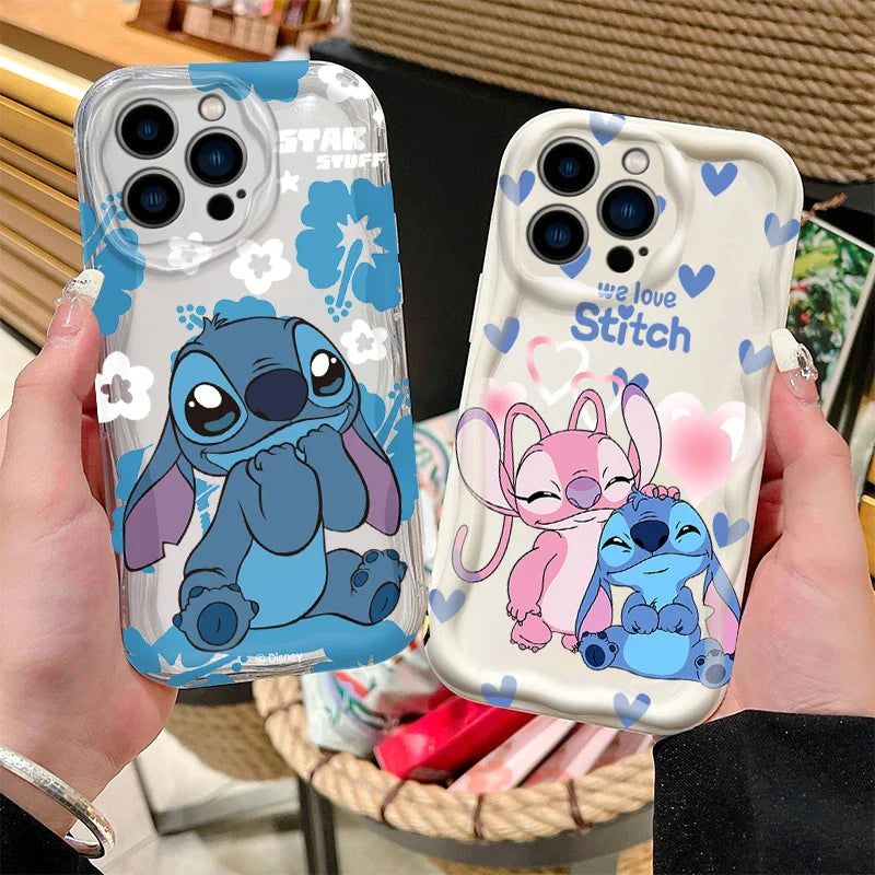 Disney Stitch And Angel White Wave Phone Case For iPhone