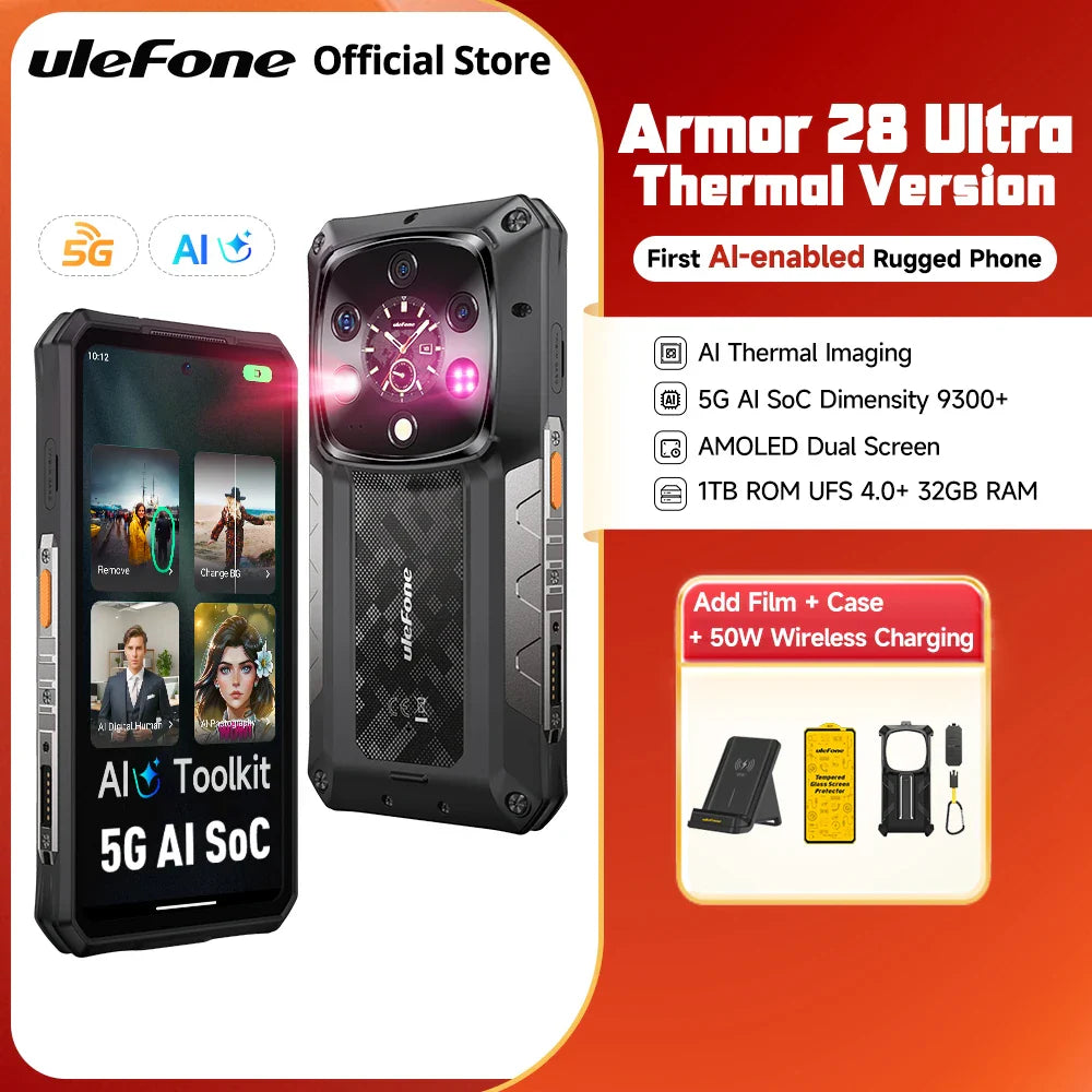 Ulefone AI Armor 28 Ultra 5G Thermal Imaging Rugged Phone MTK Dimensity 9300+ AMOLED Android Smartphone 1TB ROM