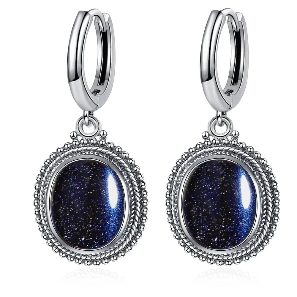 925 Sterling Silver Stone Oval Earrings