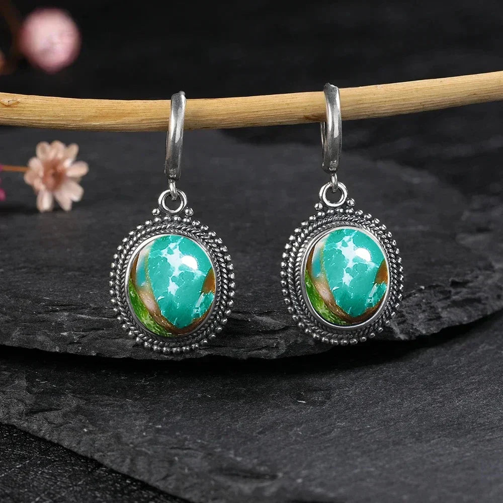 925 Sterling Silver Stone Oval Earrings