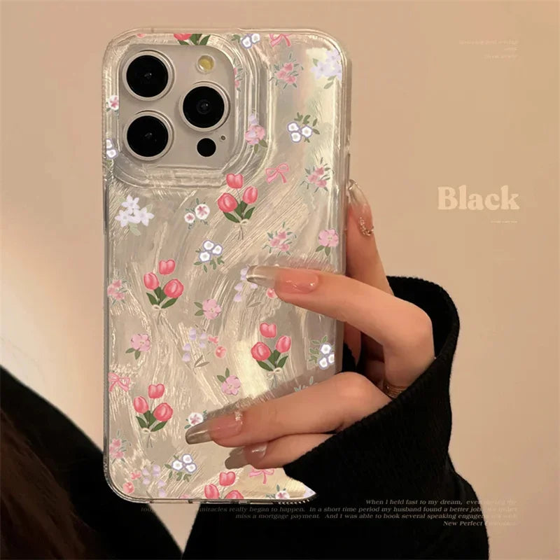 Luxury Laser Pink Rose Phone Case