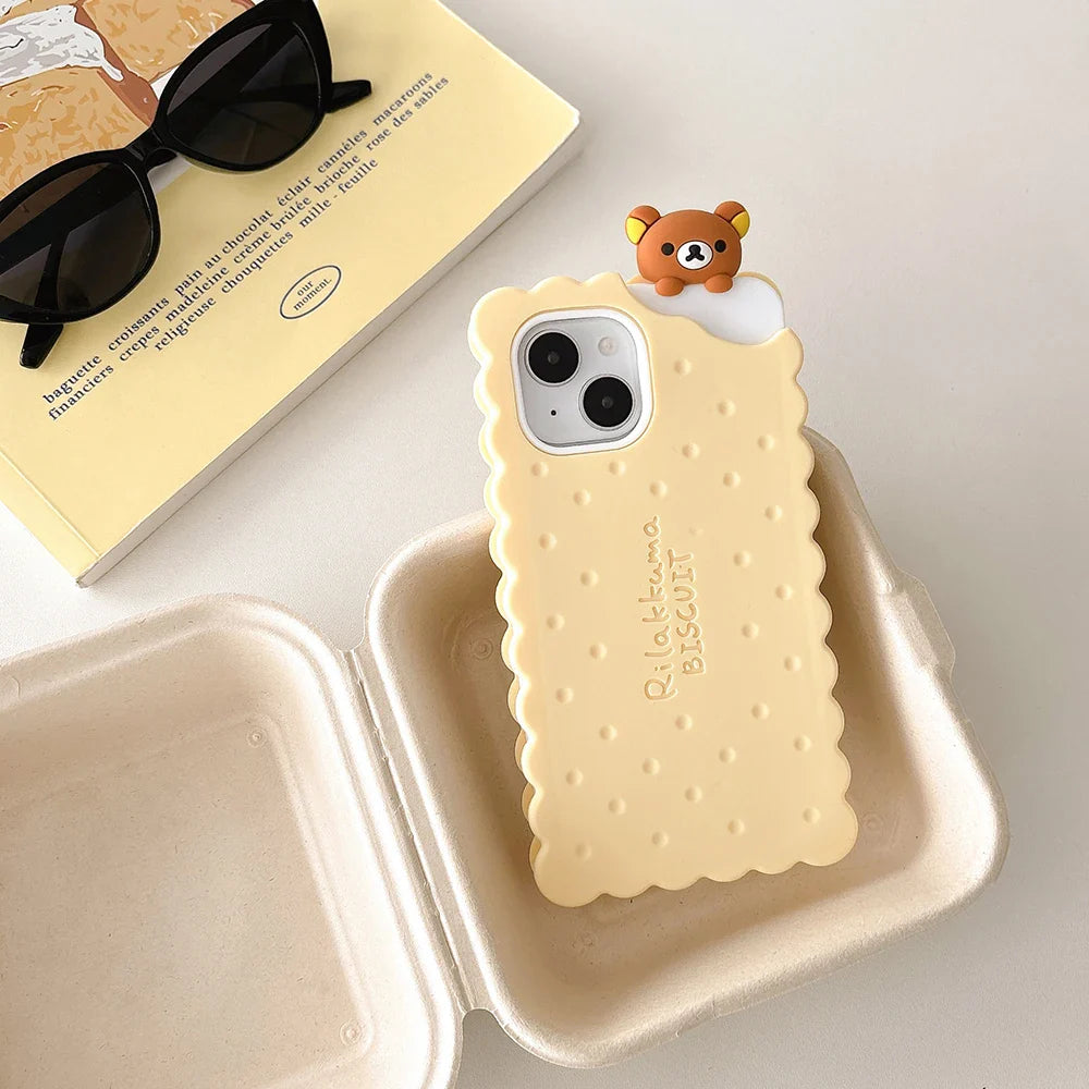 Funny Rilakkuma Bear Sandwich Biscuit Case Soft Silicone Phone Case