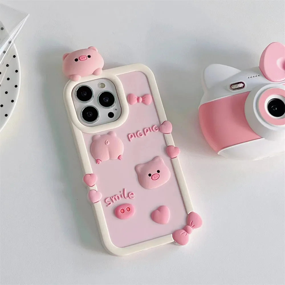3D Cartoon Stereoscopic Love Pig Phone Case