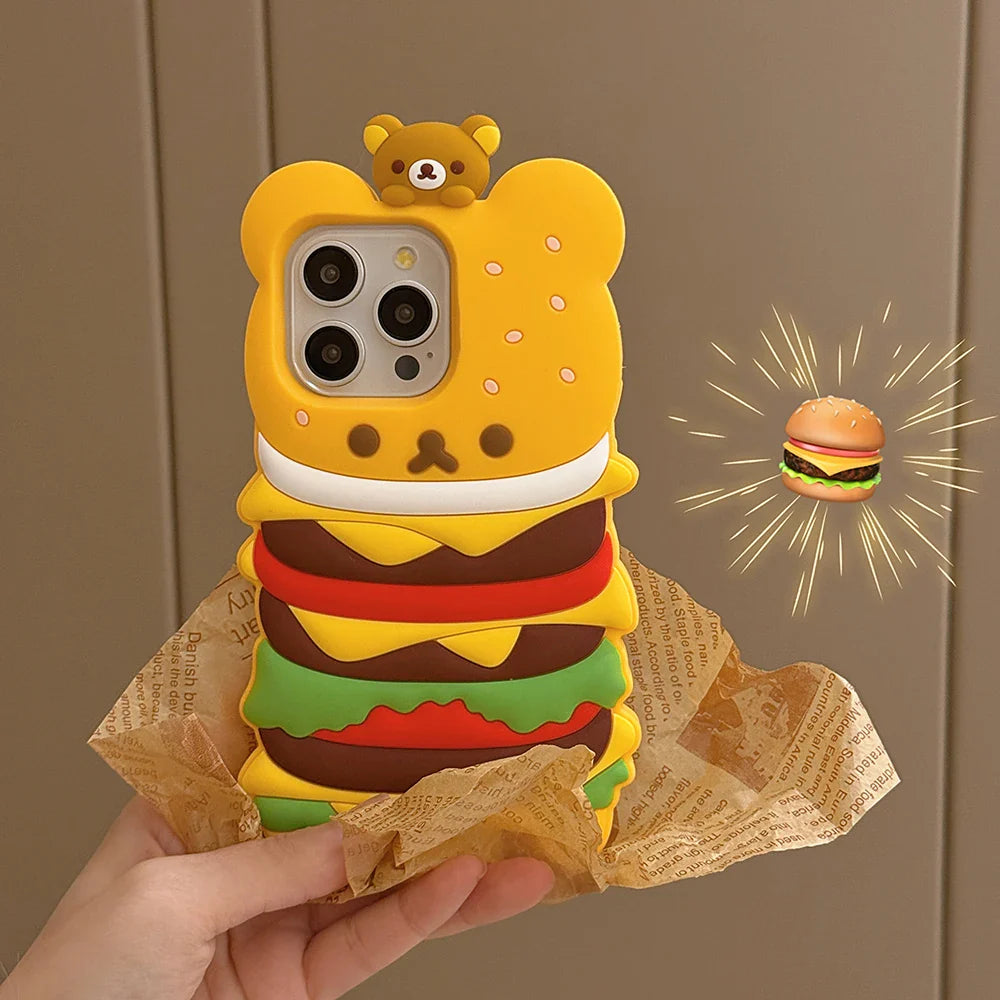 Cute 3D Cartoon Rilakkuma Hamburger Phone Case