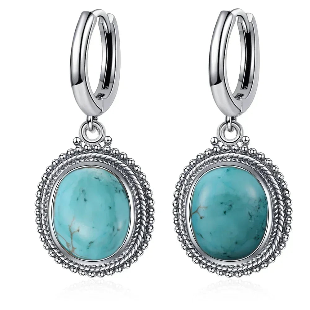 925 Sterling Silver Stone Oval Earrings